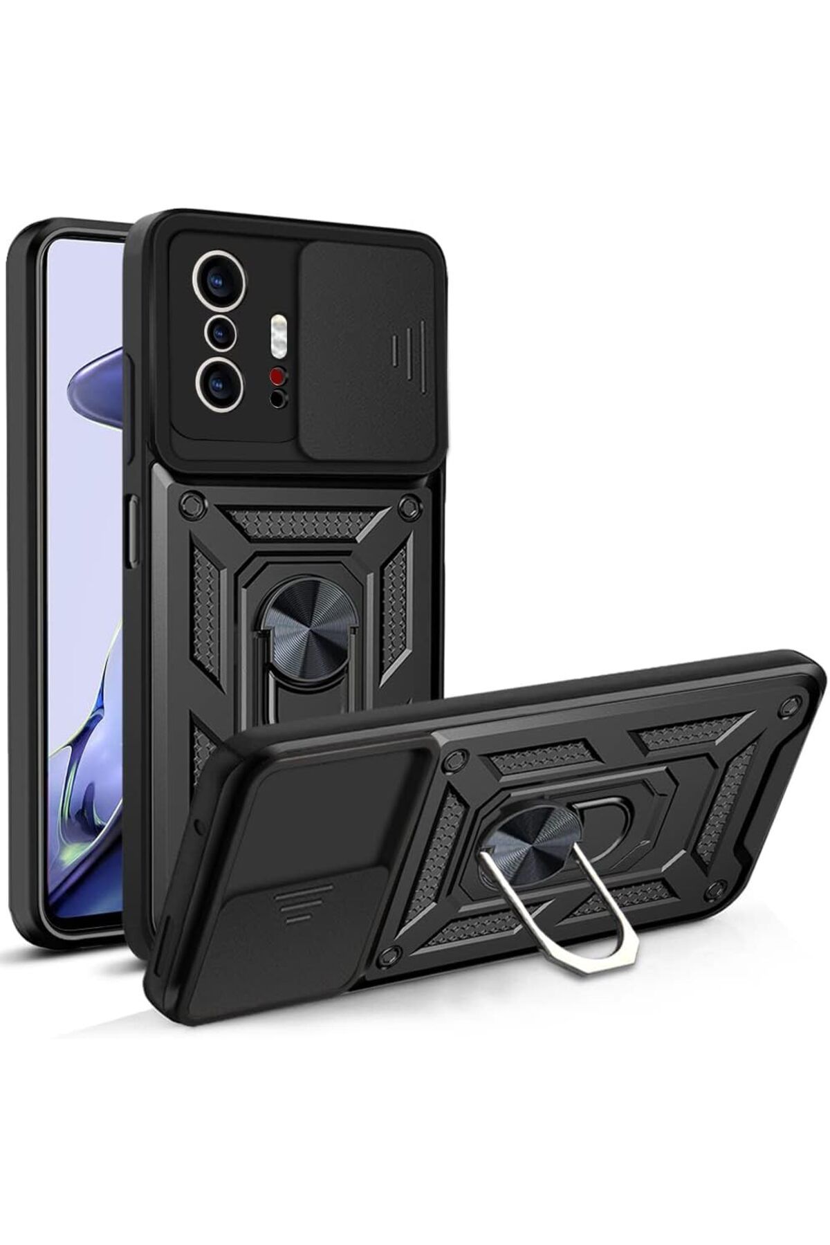 STOREMAX dlshop Oppo A54 4G Uyumlu Kılıf Lens Sürgülü Yüzüklü Tank Silikon Pars - Siyah star 990396