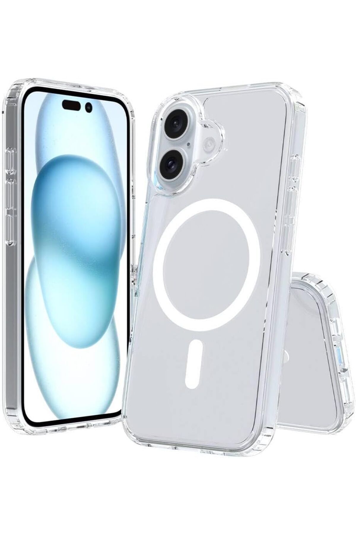 STOREMAX nffashopm İle Uyumlu iPhone 16 Plus Kılıf Magsafe Şarj Özellikli Şeffaf Sert PC ZORE Embos Kap