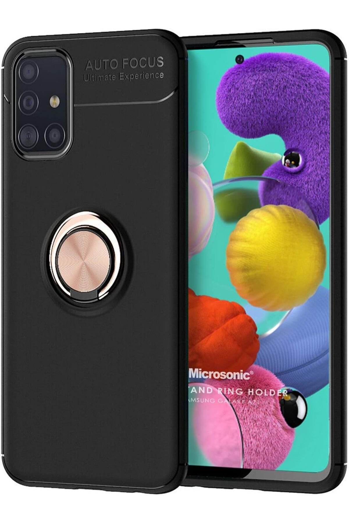 STOREMAX glpzr Galaxy A71 için Kılıf Kickstand Ring Holder Siyah Rose [Galaxy A71 ile Uyumlu Kılıf - Siy