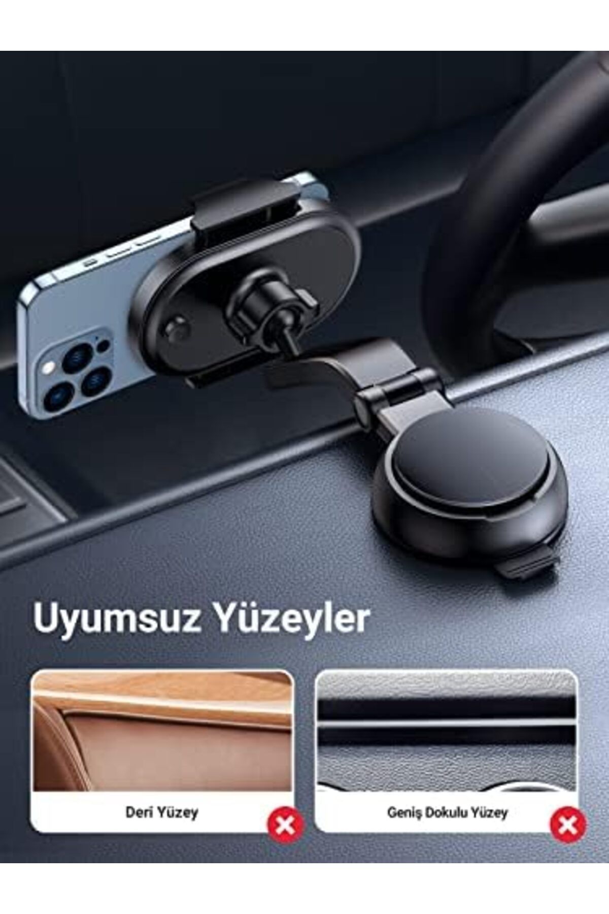 STOREMAX Araç Telefonu Tutacağı Vantuz Pano Tutacağı iPhone 15 Pro Max Plus 14 13 Galaxy F34 S23 Uyumlu
