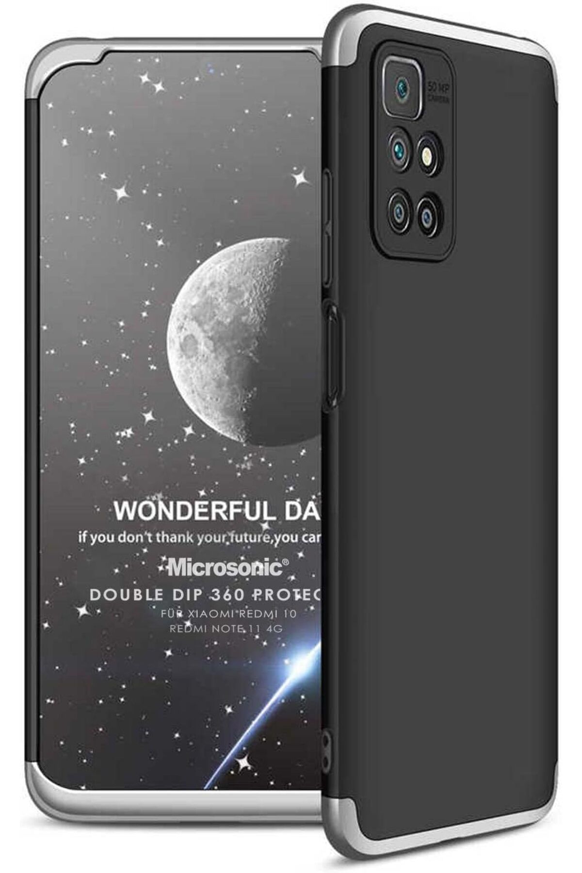 STOREMAX nffashopm Xiaomi Redmi 10 için Kılıf Double Dip 360 Protective Siyah Gri [Redmi 10 ile Uyumlu Kı