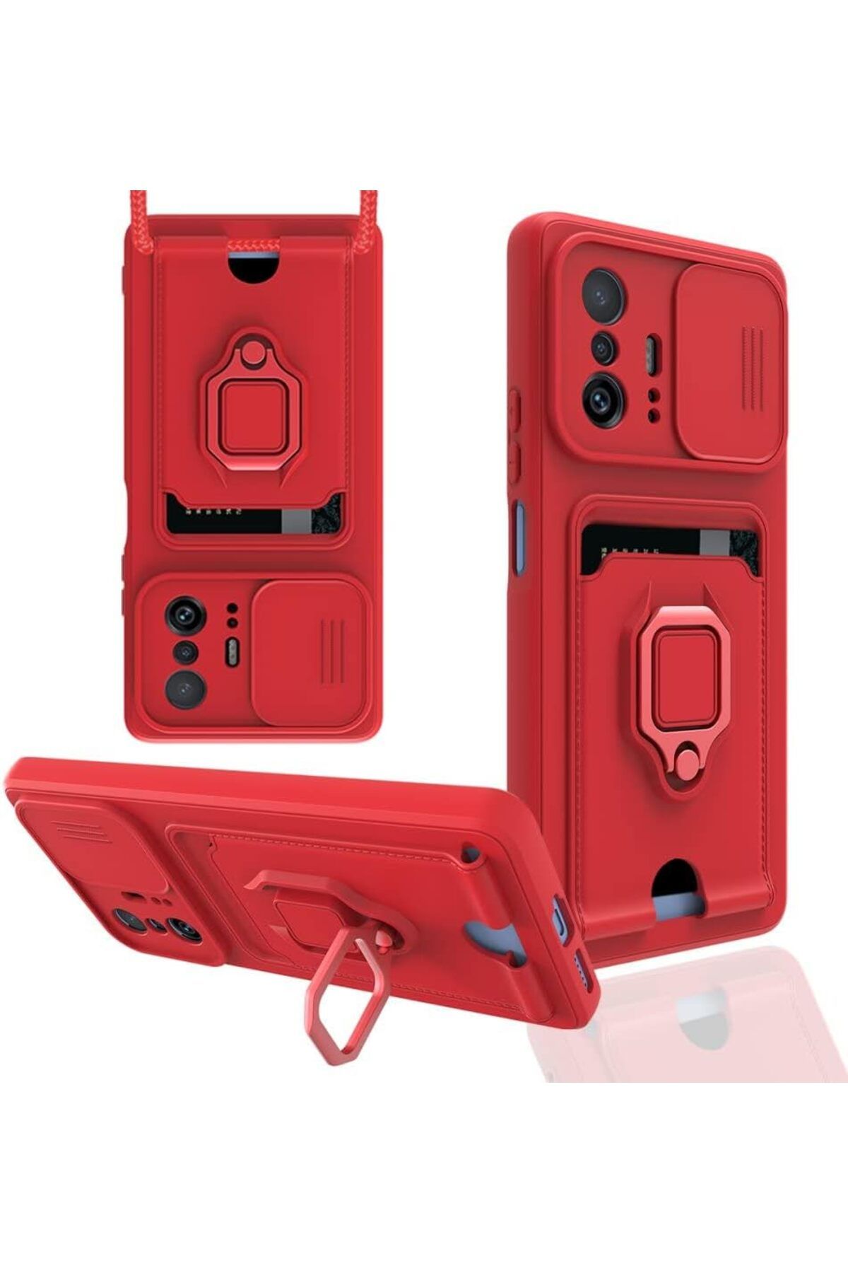 STOREMAX daliashops Xiaomi Mi 11T Kılıf Ipli Lens Sürgülü Yüzüklü Kartvizitli Silikon Zuma Star Colle
