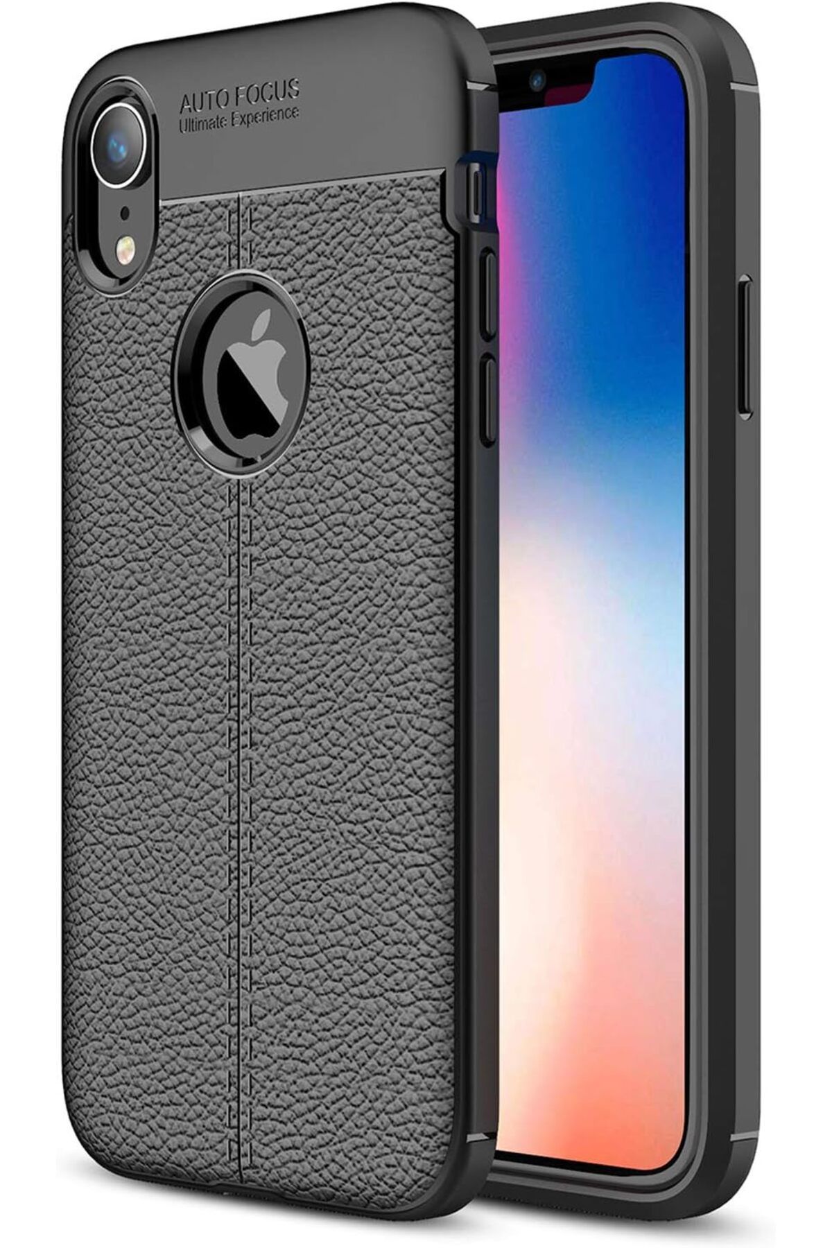 STOREMAX cmllashop iPhone XR (6.1'') için Kılıf Deri Dokulu Silikon Siyah [iPhone XR ile Uyumlu Kılıf -