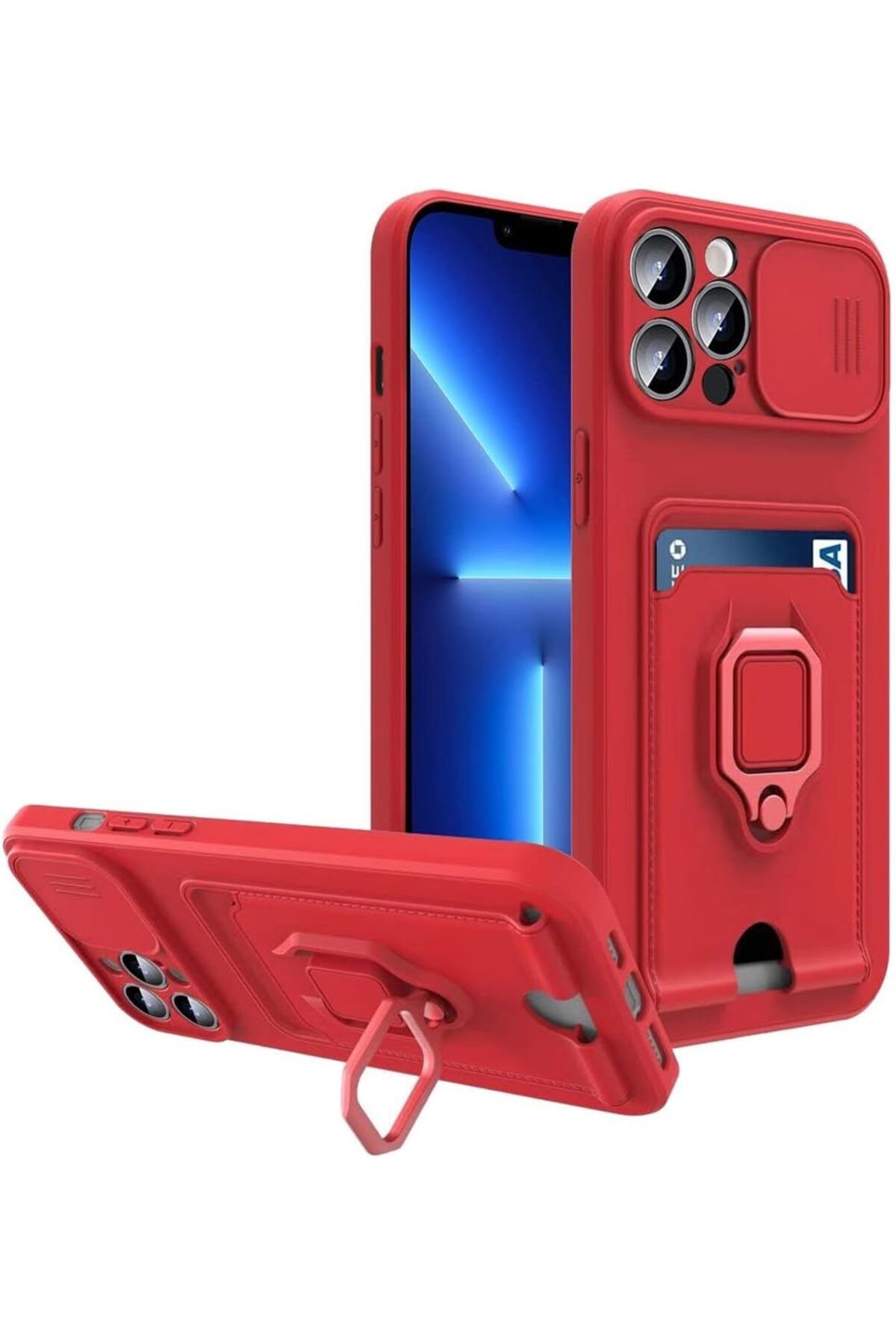 yenibagshop iPhone 14 Pro Max Kılıf Ipli Lens Sürgülü Yüzüklü Kartvizitli Silikon Zuma uyumlu