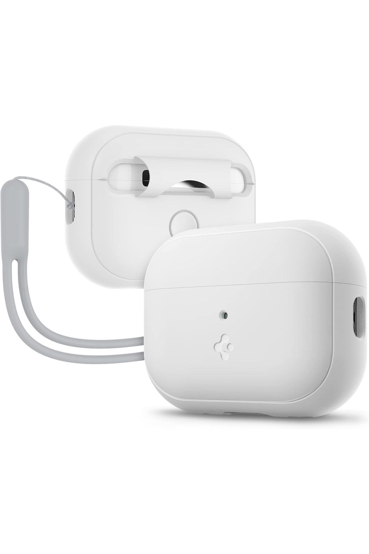 yenibagshop Apple AirPods Pro (2.nesil) Kılıf Silicone Fit White + Strap (Askı İpi) Gray - ACS05811