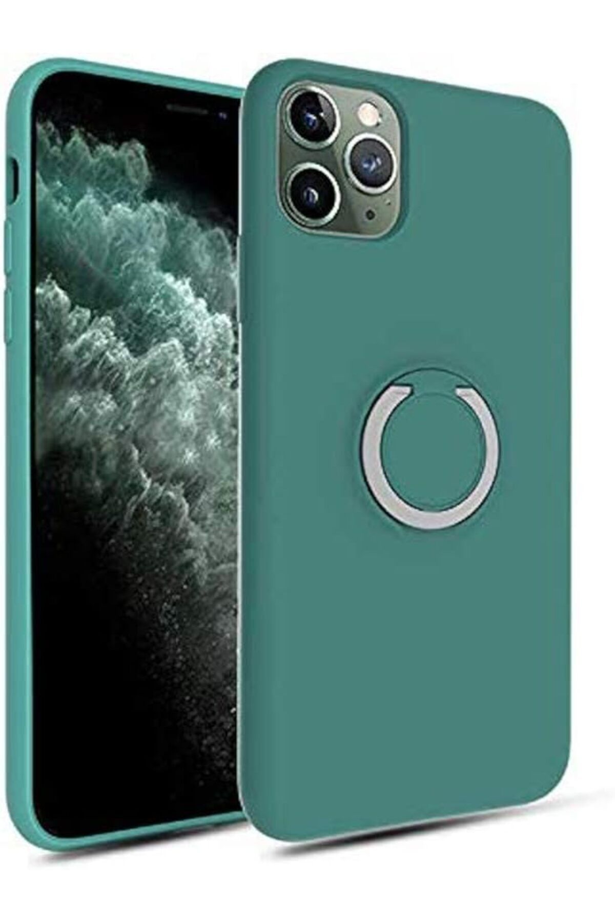 STOREMAX daliashops iPhone 11 Pro ile Uyumlu Kılıf Plex Yüzüklü Soft Silikon Kapak Koyu Yeşil Star Coll