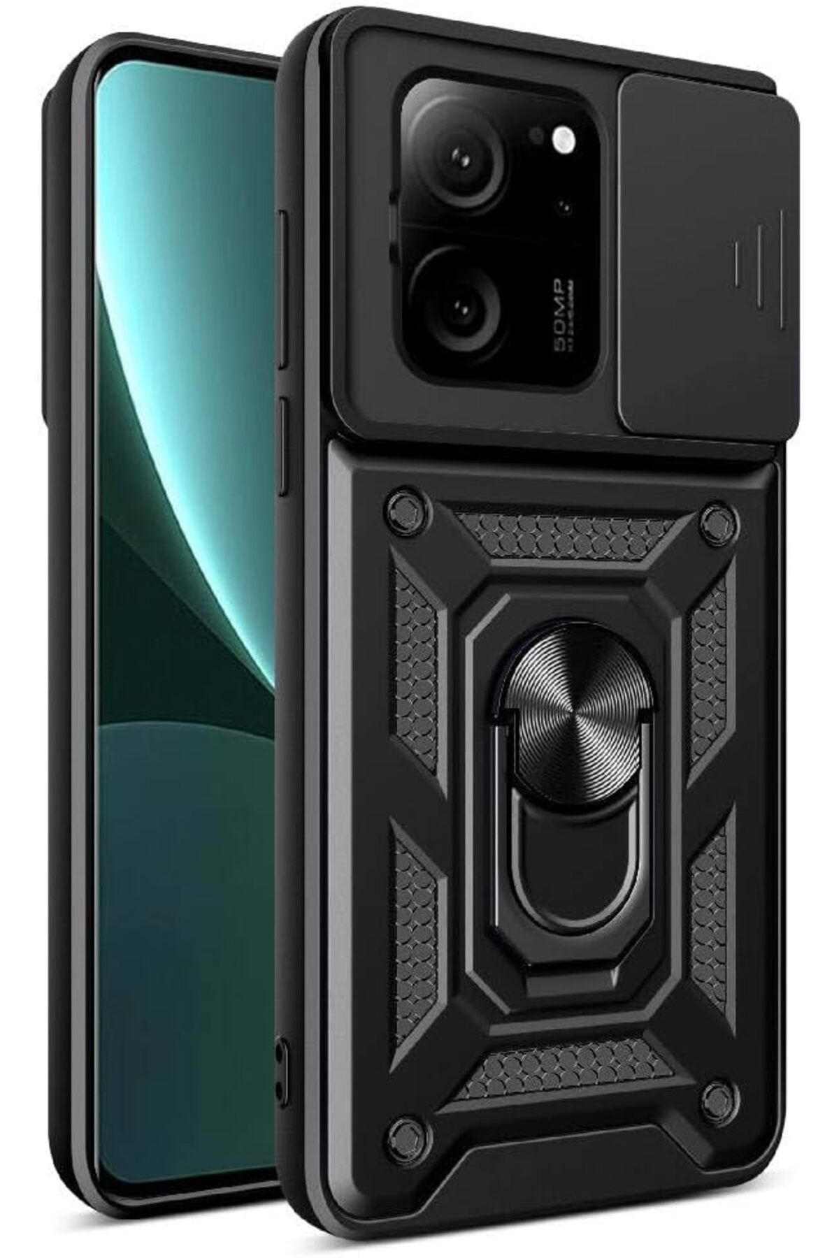 STOREMAX daliashops Xiaomi Mi 13T / Mi 13T Pro Uyumlu Kamera Korumalı Sürgülü Yüzüklü Tank Kılıf Sta