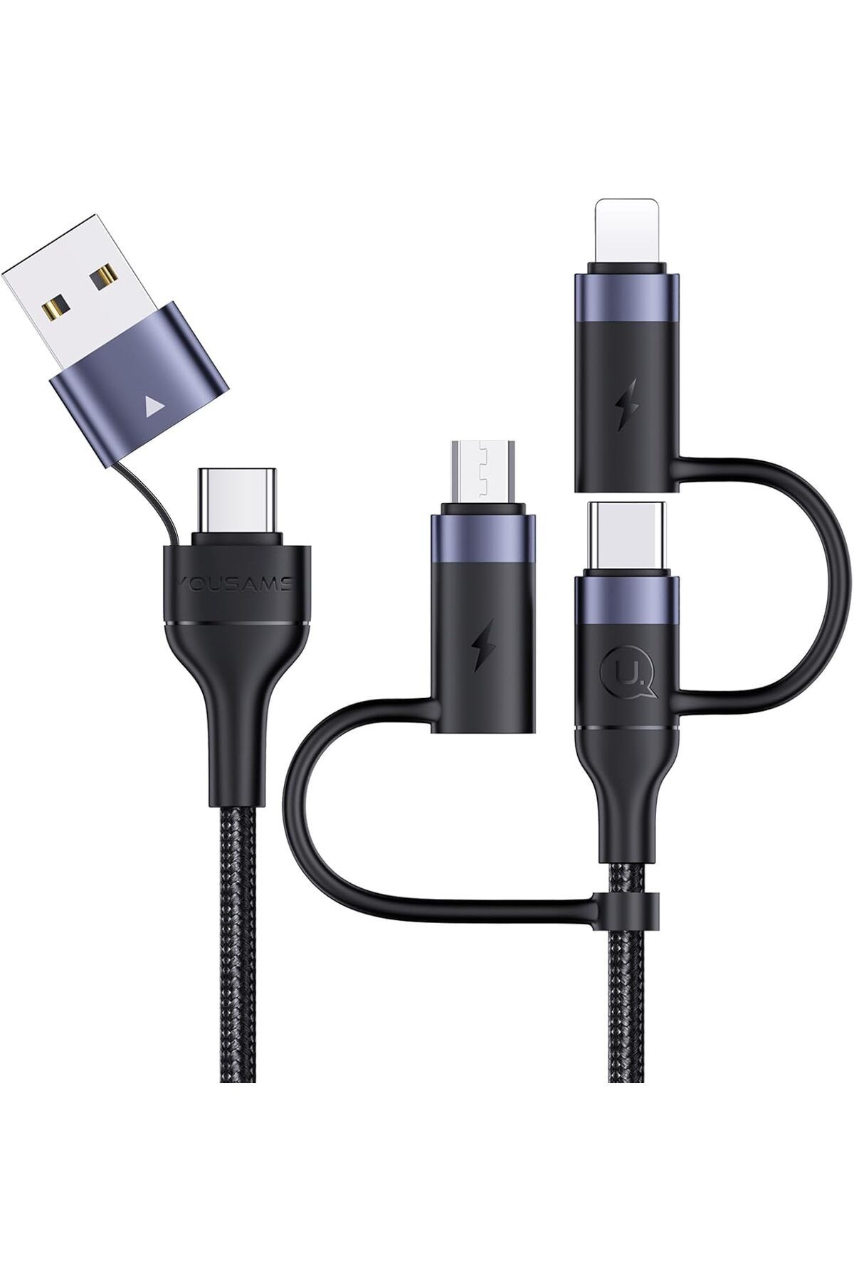 STOREMAX buxystorem PD 60W USB C Çok Hızlı Şarj Kablosu Naylon Örgülü Kablo 5'i 1 Arada 3A USB/C Tipi