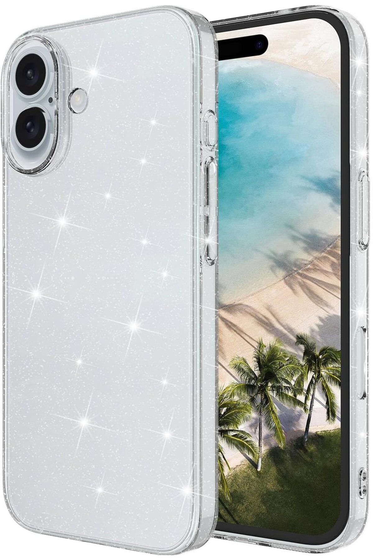 STOREMAX dlshop İle Uyumlu iPhone 16 Kılıf Parlayan Simli Şeffaf ZORE Redos Kapak Şeffaf star 990396