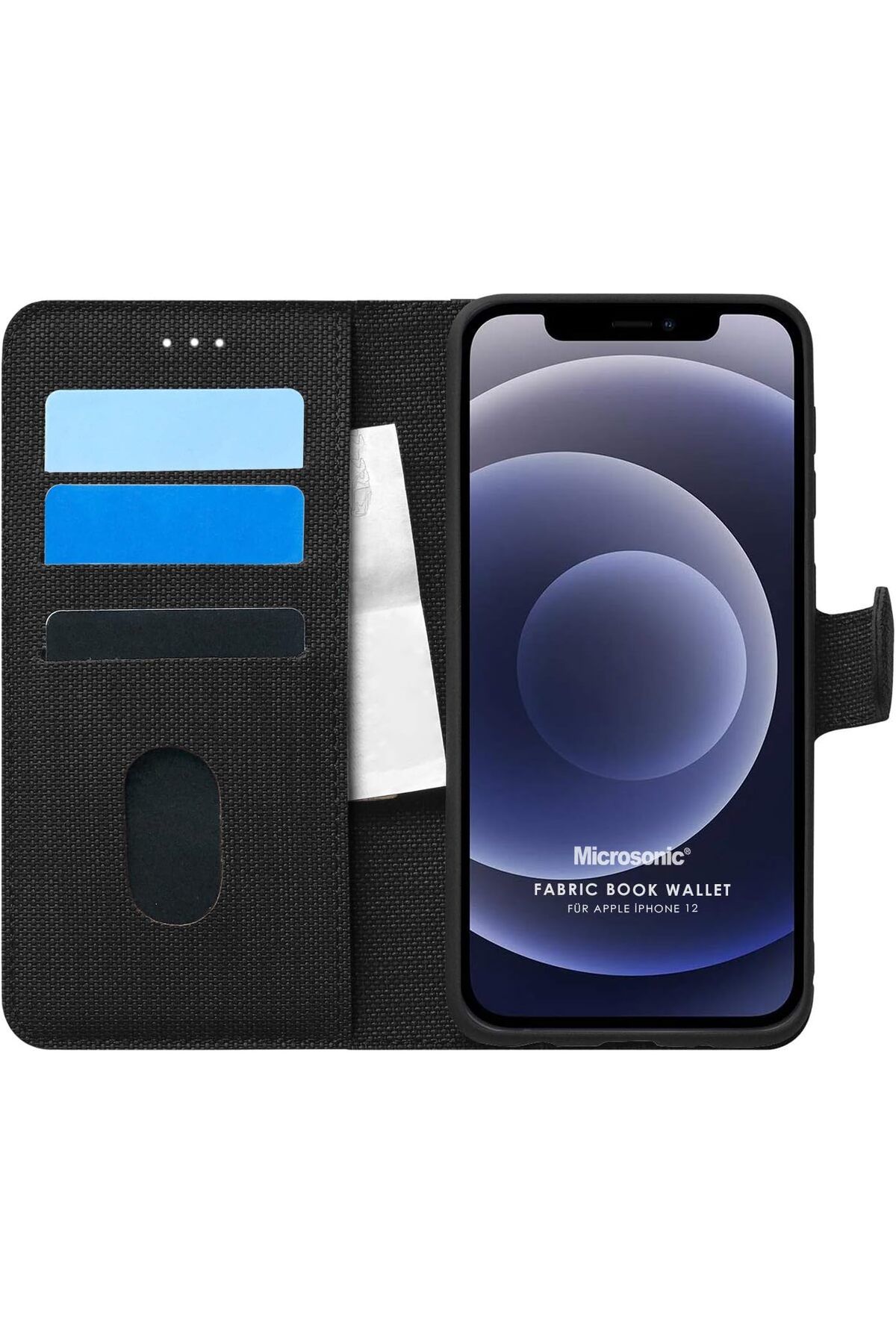 STOREMAX cmllashop iPhone 12 için Kılıf Fabric Book Wallet Siyah [iPhone 12 ile Uyumlu Kılıf - Siyah] 5