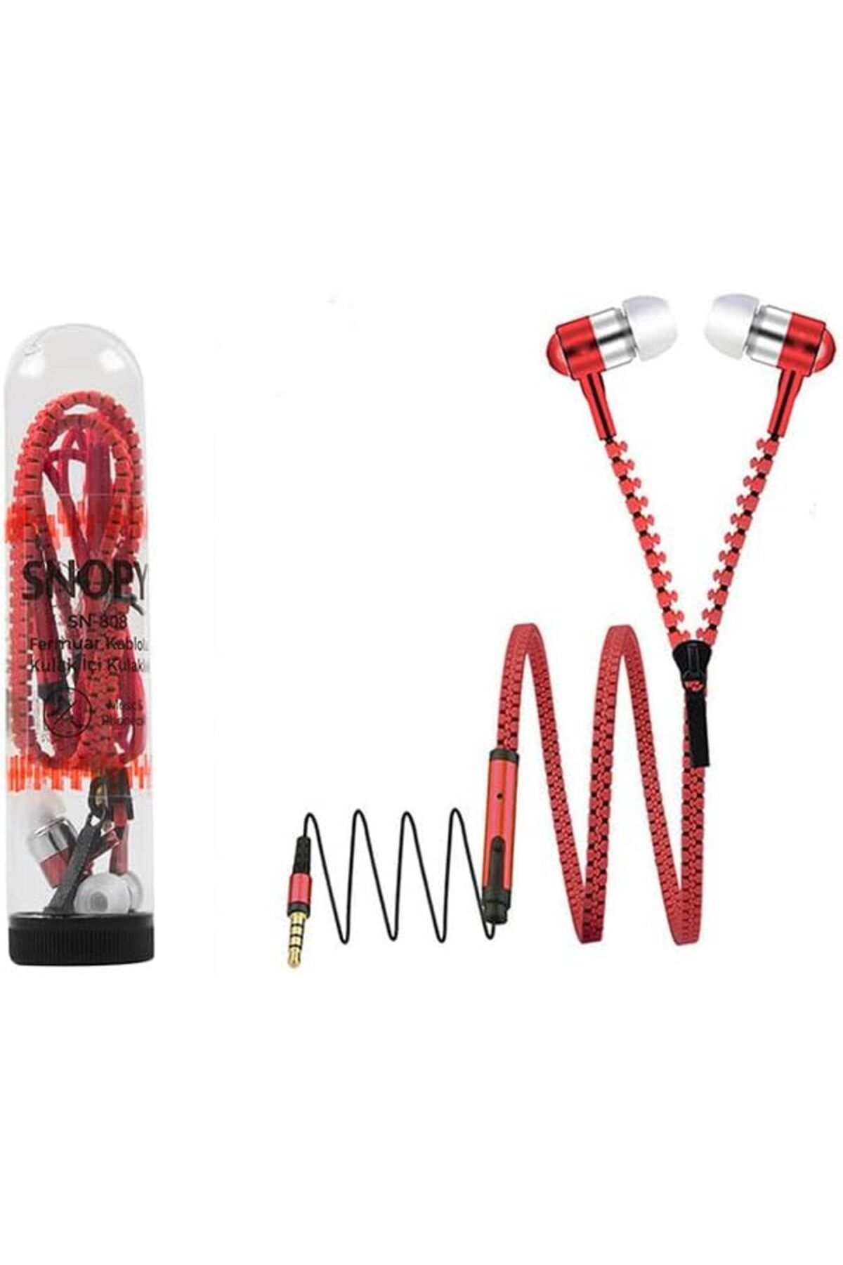 yenibagshop SNOPY SN-808 Fermuar Kablolu Kırmızı Kulak İçi Kulaklık