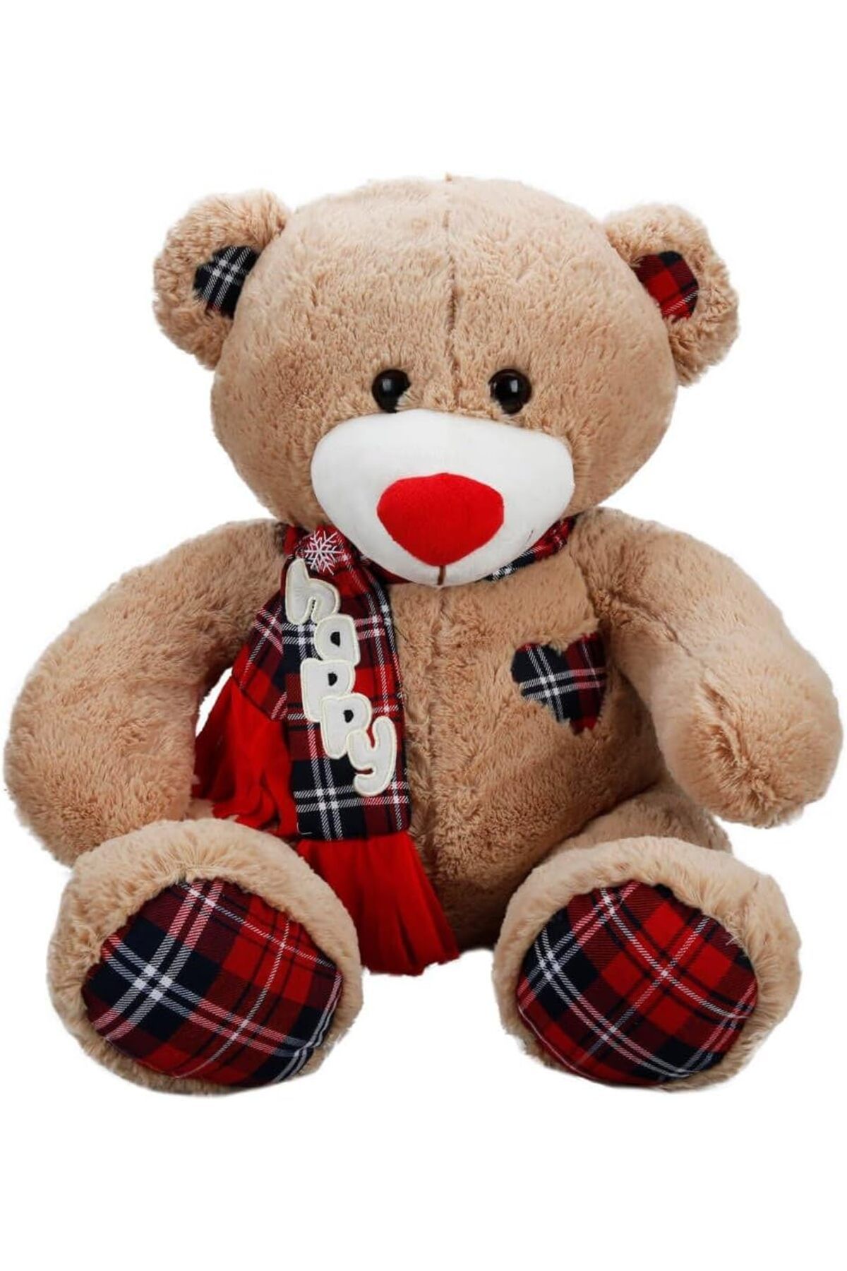 yenibagshop Friends Peluş Ayi Oturan Happy Ekose Atkili 60Cm.2R.