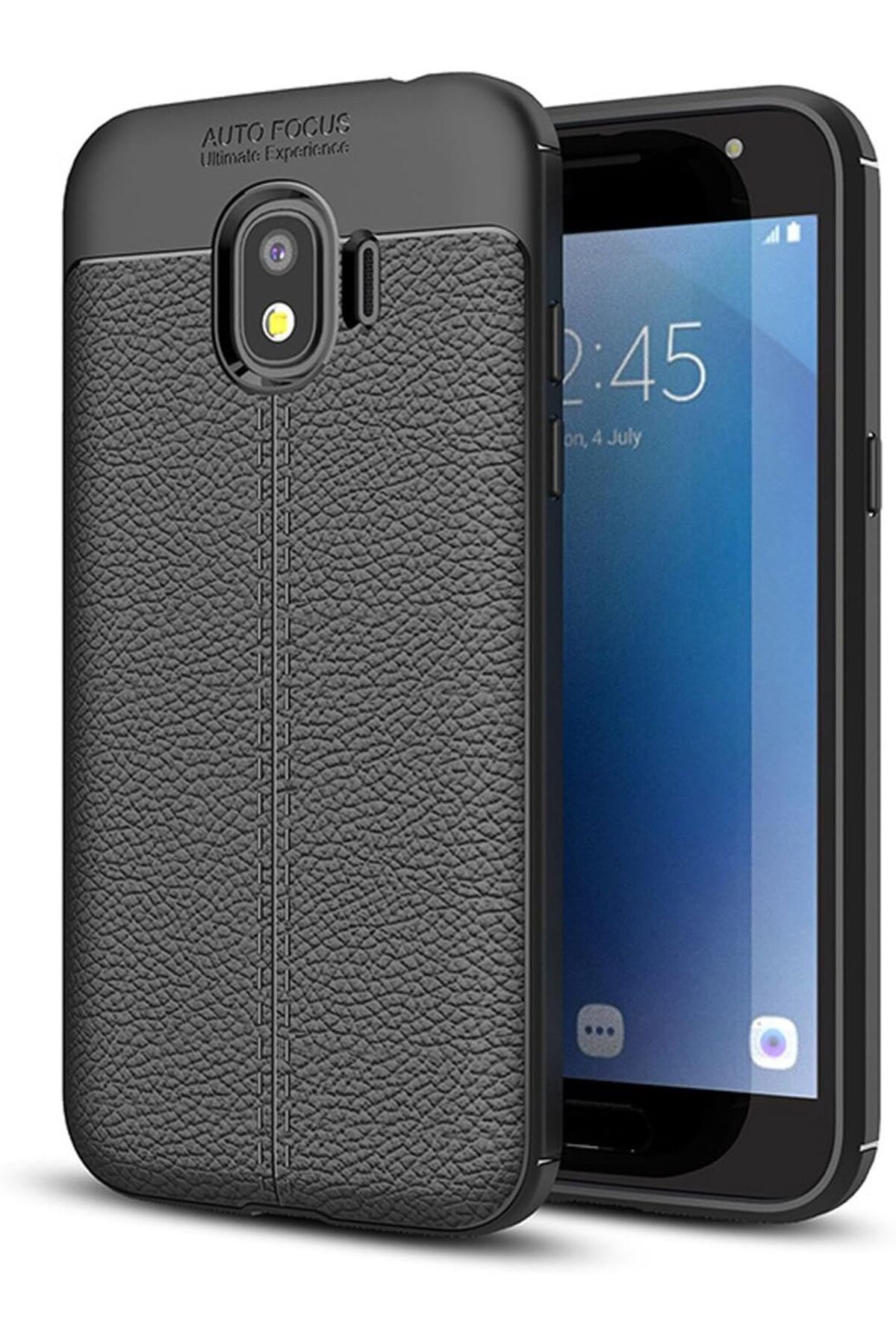 STOREMAX daliashops Galaxy J4 için Kılıf Deri Dokulu Silikon Siyah [Galaxy J4 ile Uyumlu Kılıf - Siyah]