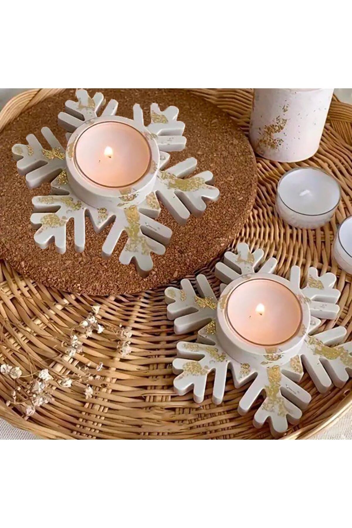 yenibagshop Taneleri Mumluk 2li Set (İnce Desenli) I Döküm Seramik Tozu
