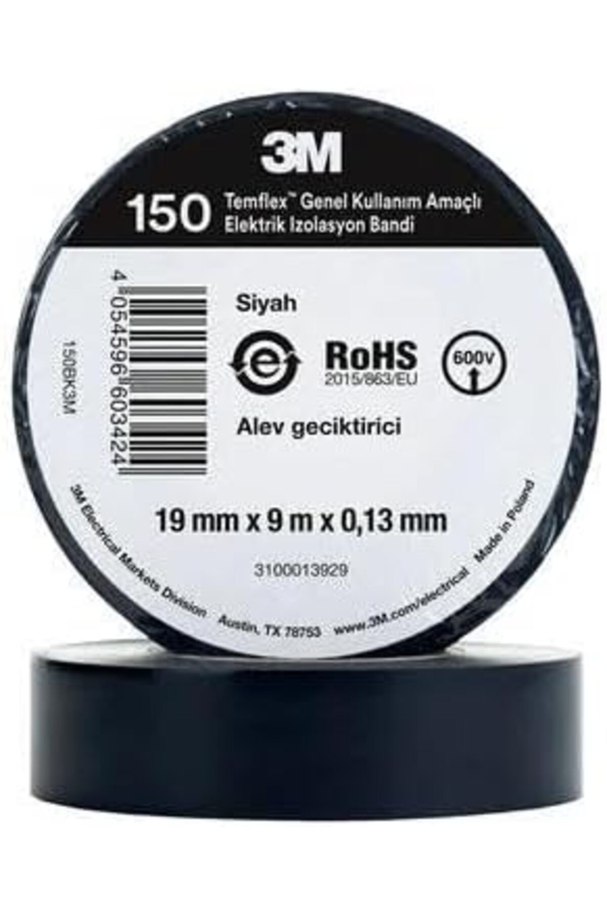 MCreative Plus PX-3MPZ 3M Siyah 3M İzole Bant (Elektrik Bandı), Yüksek Isıya Dayanaklı izole Bant 10lu Paket