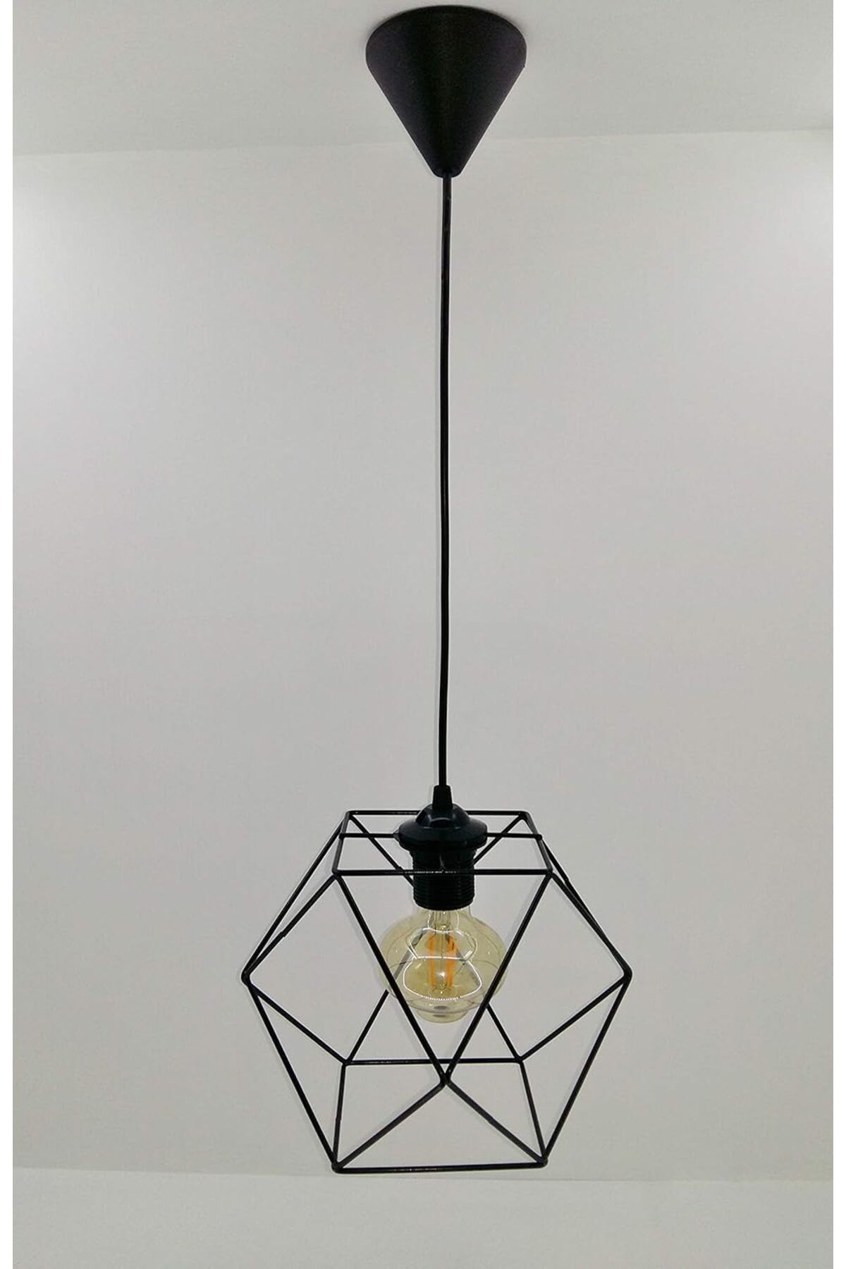 yenibagshop tasarım Vintage Endüstriyel Metal Kafes Çokgen Tekli Sarkıt Avize Cafe Ofis Restaurant Aydınlatma