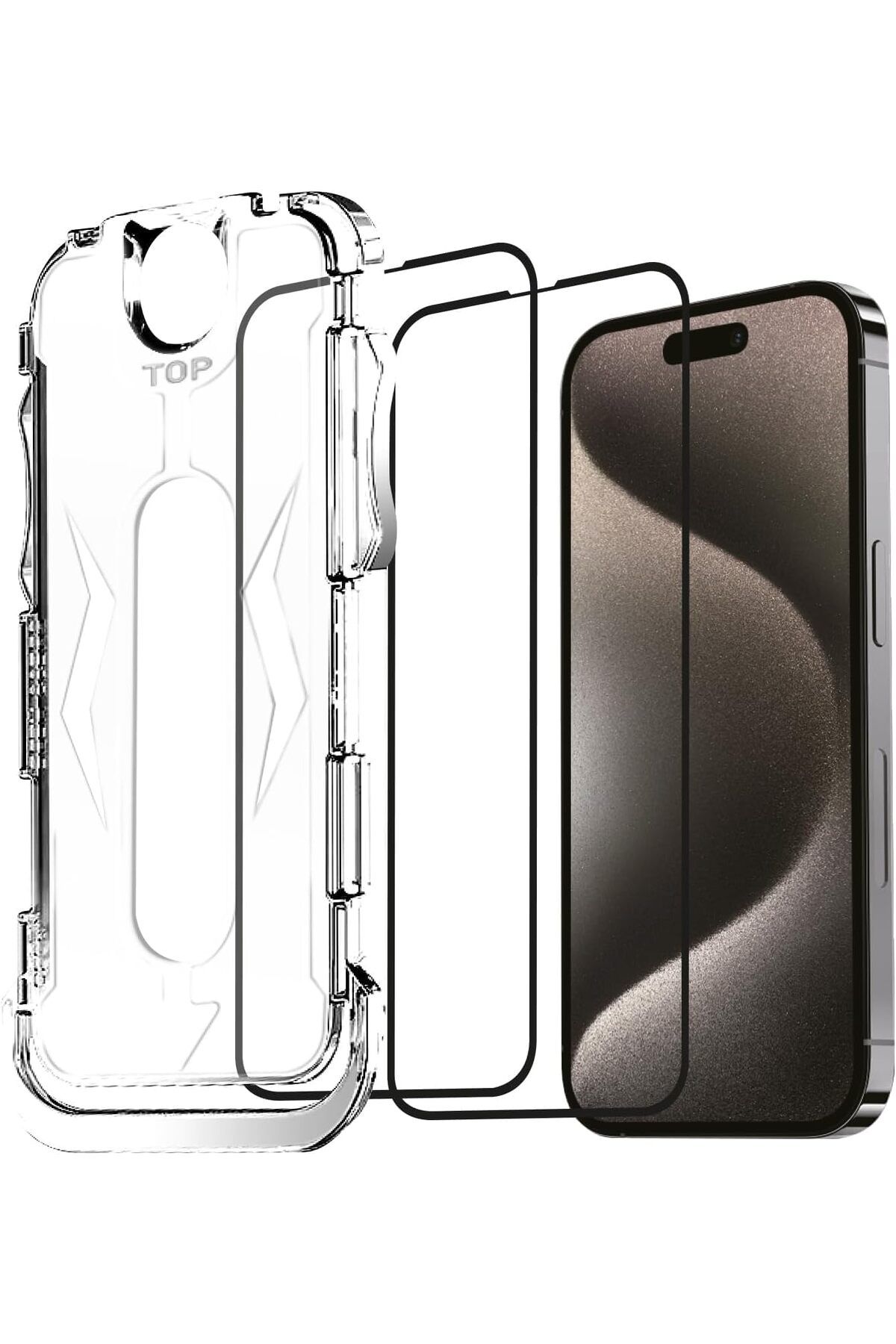 STOREMAX Trend iPhone 15 Pro Uyumlu Hizalama Aparatlı Koruyucu Cam Takılırken Camın Altında Kes