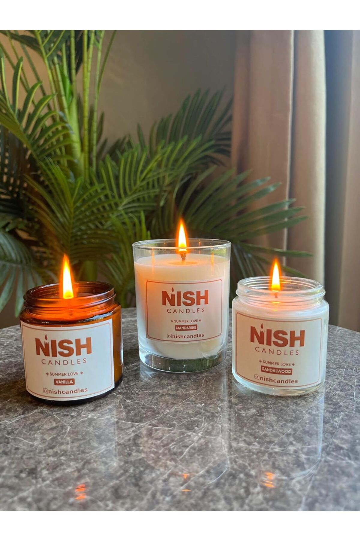 yenibagshop Serisi Doğal Soya Mumu Seti, 3 Parça Aromatik Mandalina, Sandalağacı, Vanilya Kokulu