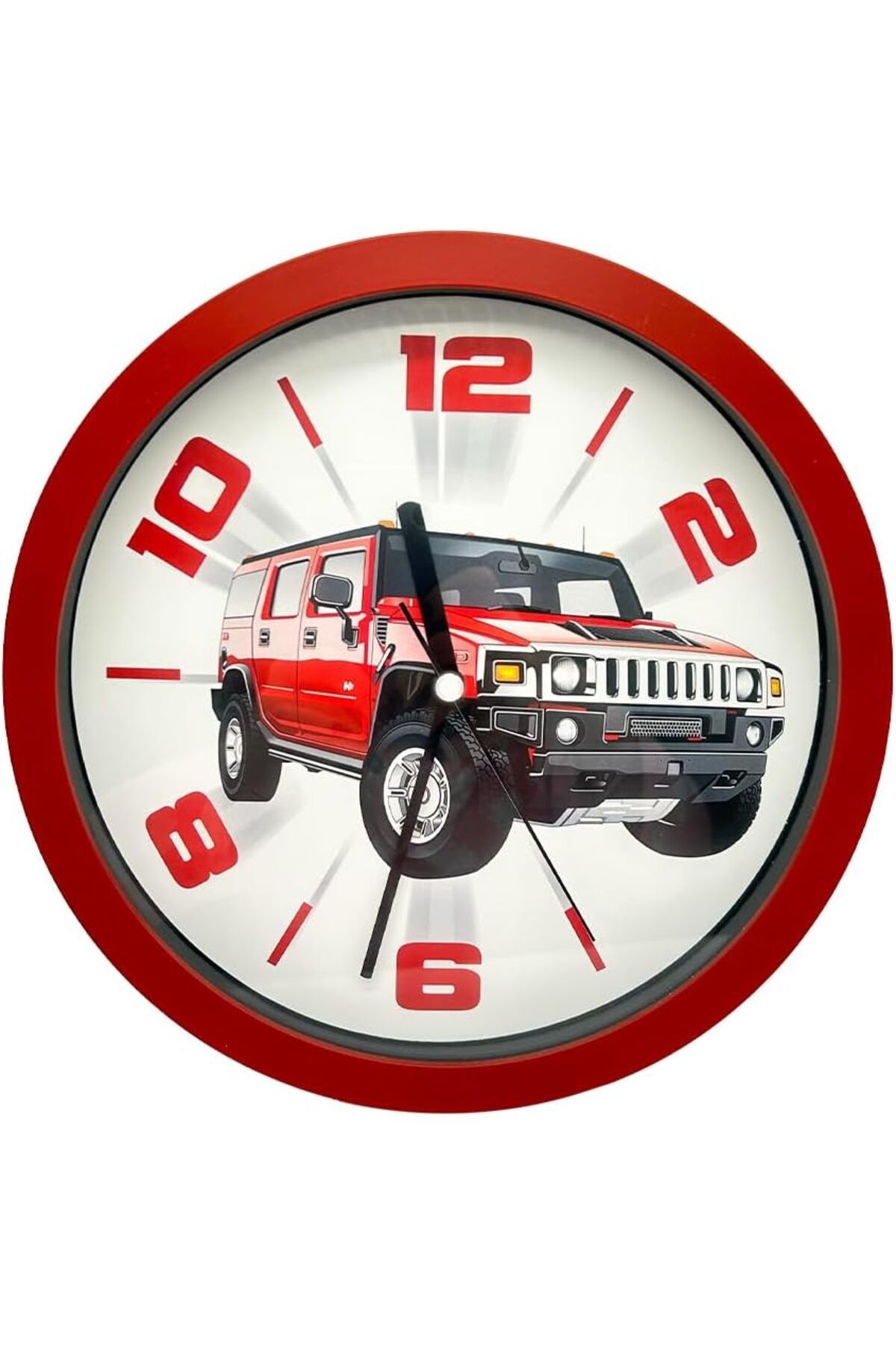 yenibagshop Mark Premium Serisi Jeep Desenli KırmızıDuvar Saati 25 cm