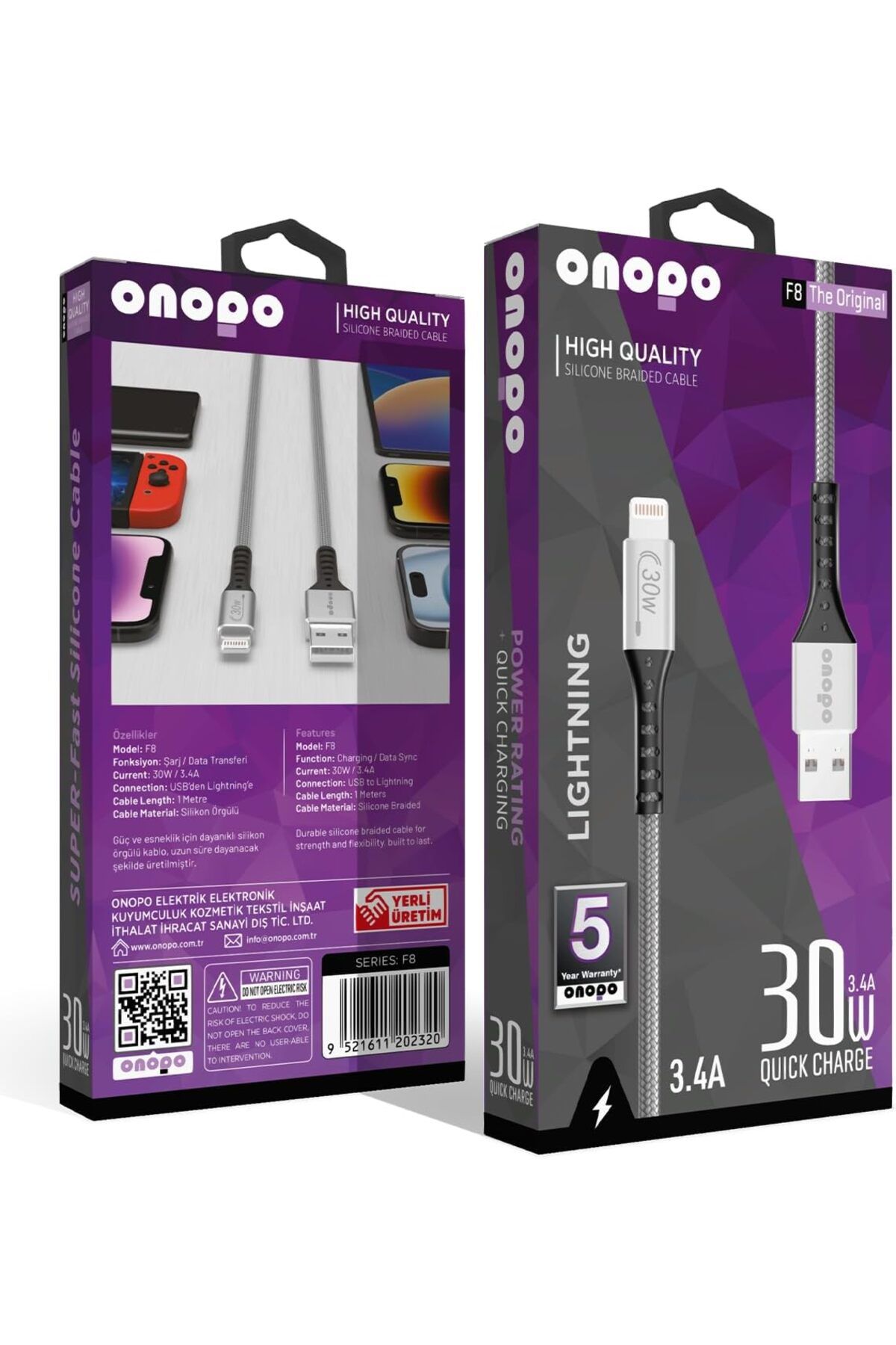 STOREMAX bystoreby İphone Uyumlu 3.4A Lightning Örgülü Hızlı Şarj ve Data Kablosu 30W Metal Uçlu -F8