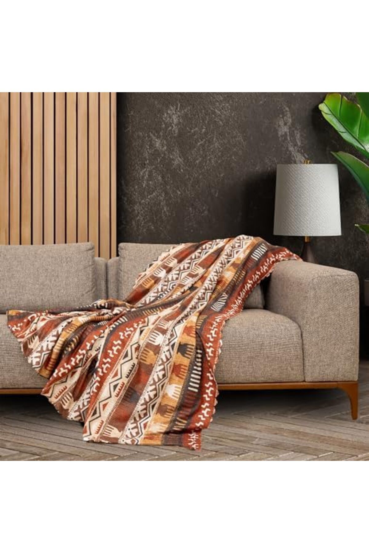 STOREMAX CONCEPT SoftMicro Boho Etnik Desenli Mikrofiber Koltuk Örtüsü ve Şalı, Kaymaz Toprak1