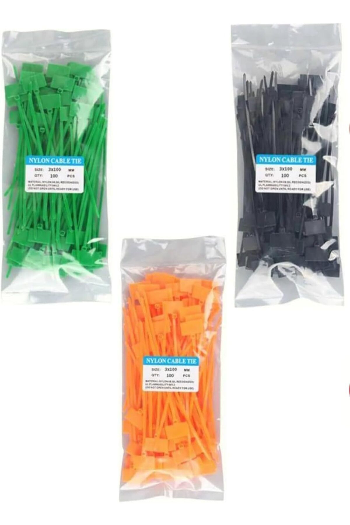 STOREMAX mrttnca 300 Adet 3 Renk Etiketli Elektrik Kablosu Kablo Bağı Klips Plastik Kelepçe Cırt Cırt Ke