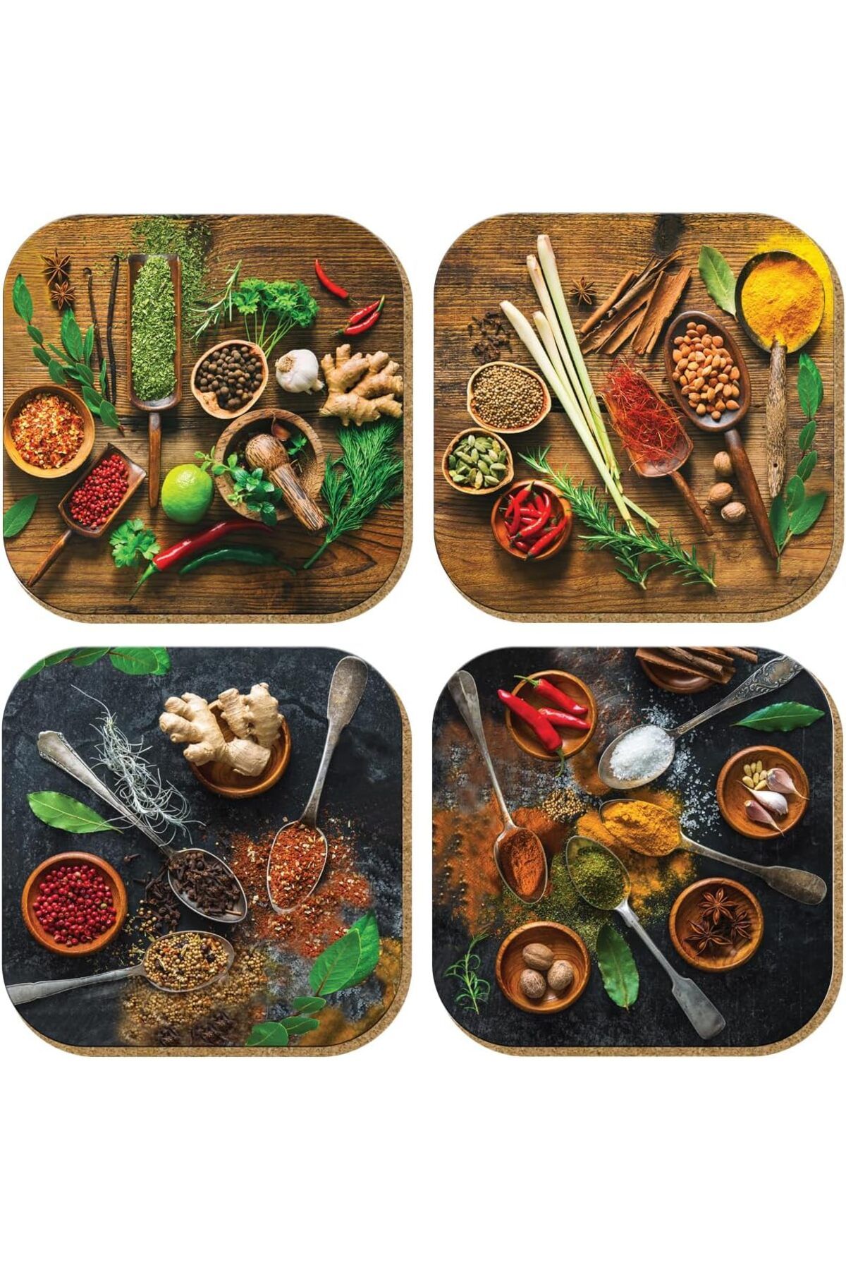yenibagshop Gift Hediyelik Metal Mantar Tabanlı Be The Spice Of Life Baharat 4'lü Bardak Altlığı Seti