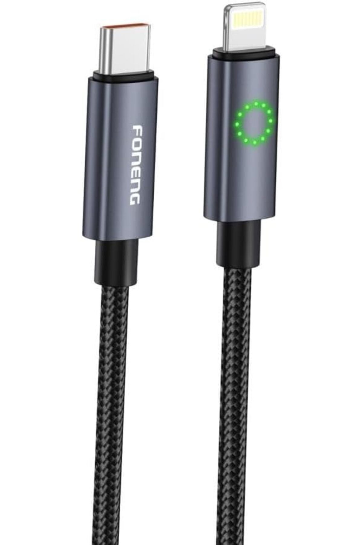 STOREMAX htpshopmx XS08 27W Led Işıklı PD Type-c to Lightning Şarj Data Kablosu İp Örgülü 1,2 str http