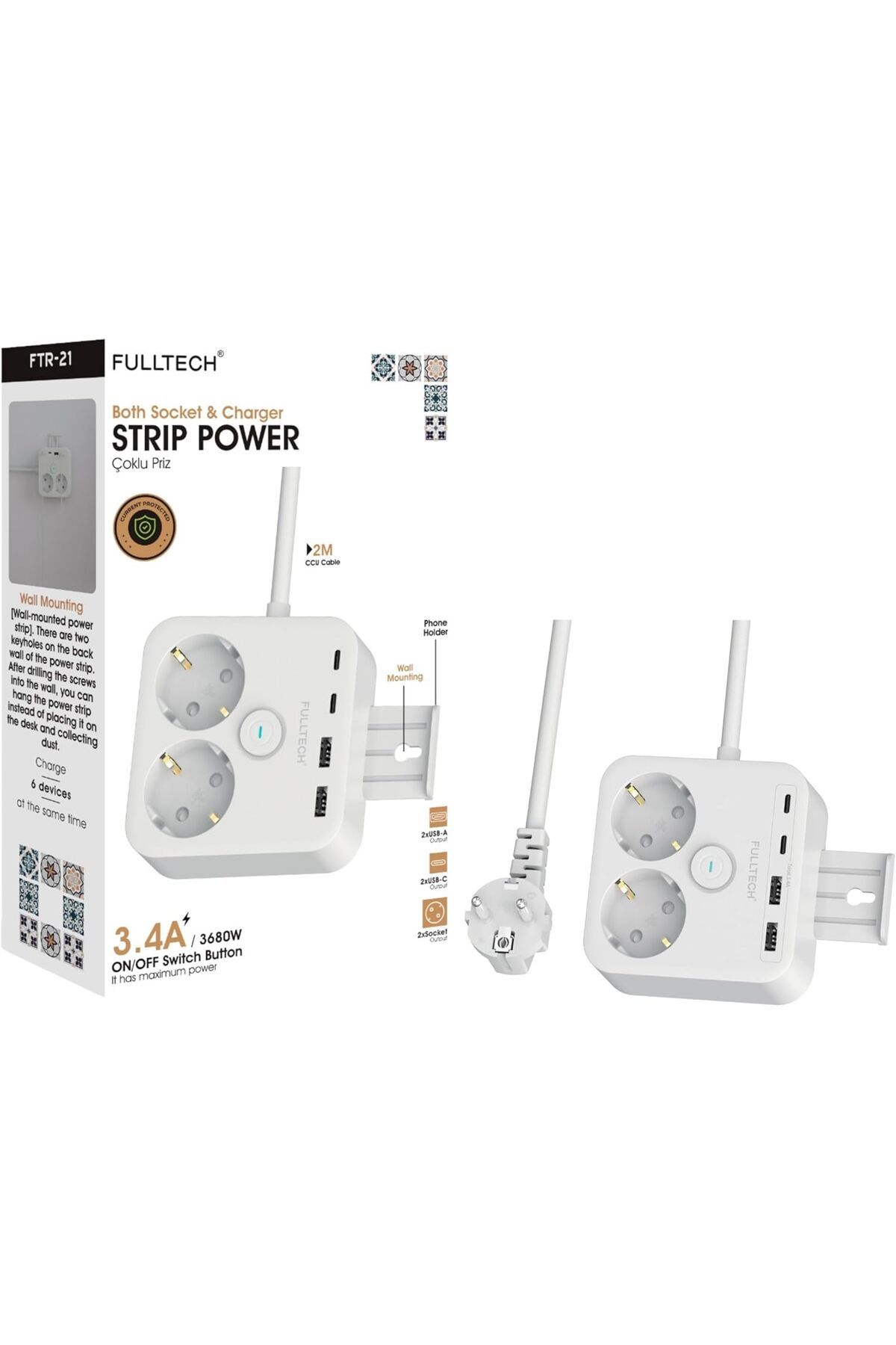 STOREMAX mrttnca Akım Korumalı 2'Li Priz, Çocuk Korumalı ve Isıya Dayanıklı Yapı, 2x Usb 2x Usb A Gir