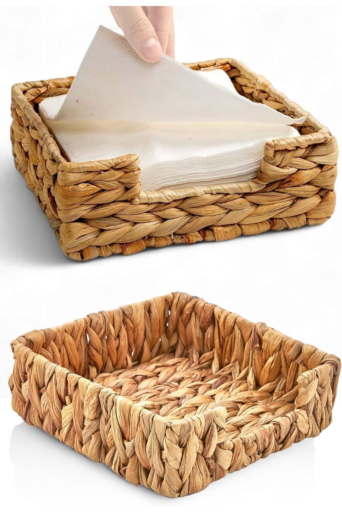 STOREMAX El Yapımı Örme Doğal Su Sümbülü Hasır Peçetelik (19 * 19 * 7cm) - Yemek Masası Ü