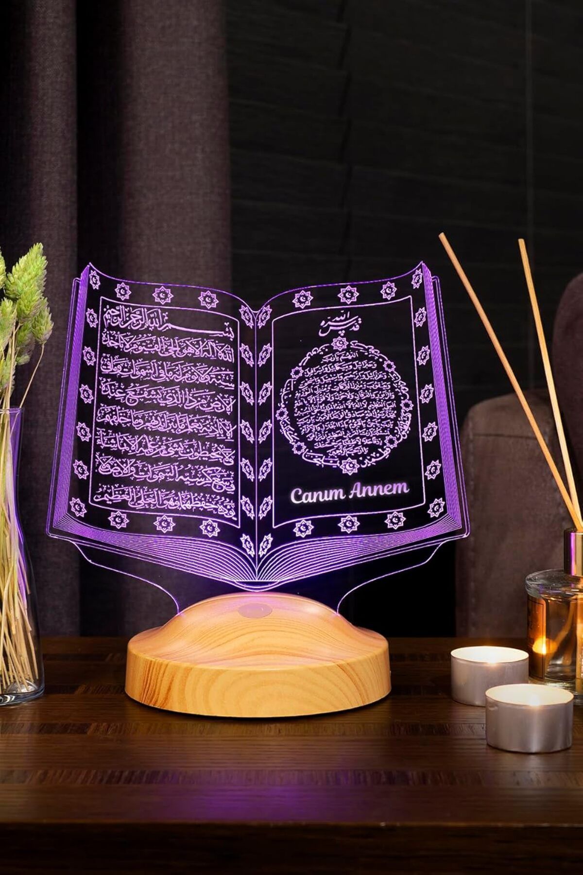yenibagshop Anneye Hediye, Anneler Günü Hediyesi, Canım Annem Hediyesi Kuran-ı Kerim 3D Led Lamba, Dini Hediye