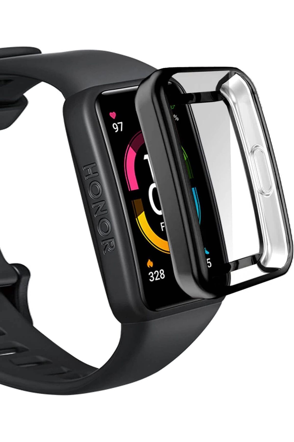 STOREMAX htpshopmx Honor Band 6 için Kılıf 360 Full Round Soft Silicone Siyah [Honor Band 6 ile Uyumlu Kı