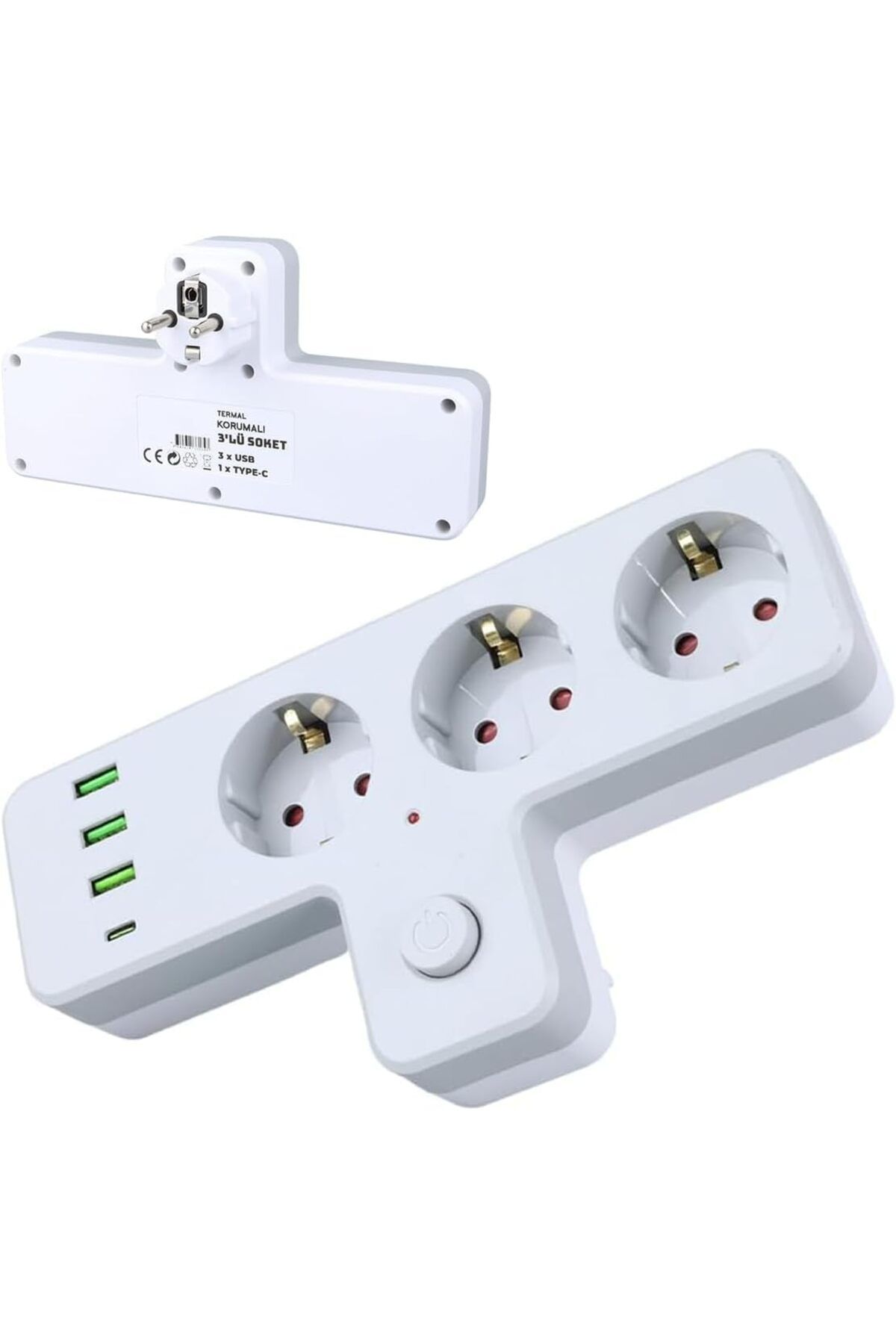 STOREMAX lvnmblya Termal Akım Korumalı 3'lü Duvar T Priz, 3xUSB 1xTYPE-C 20W (Tip C), Çocuk Korumalı, Is