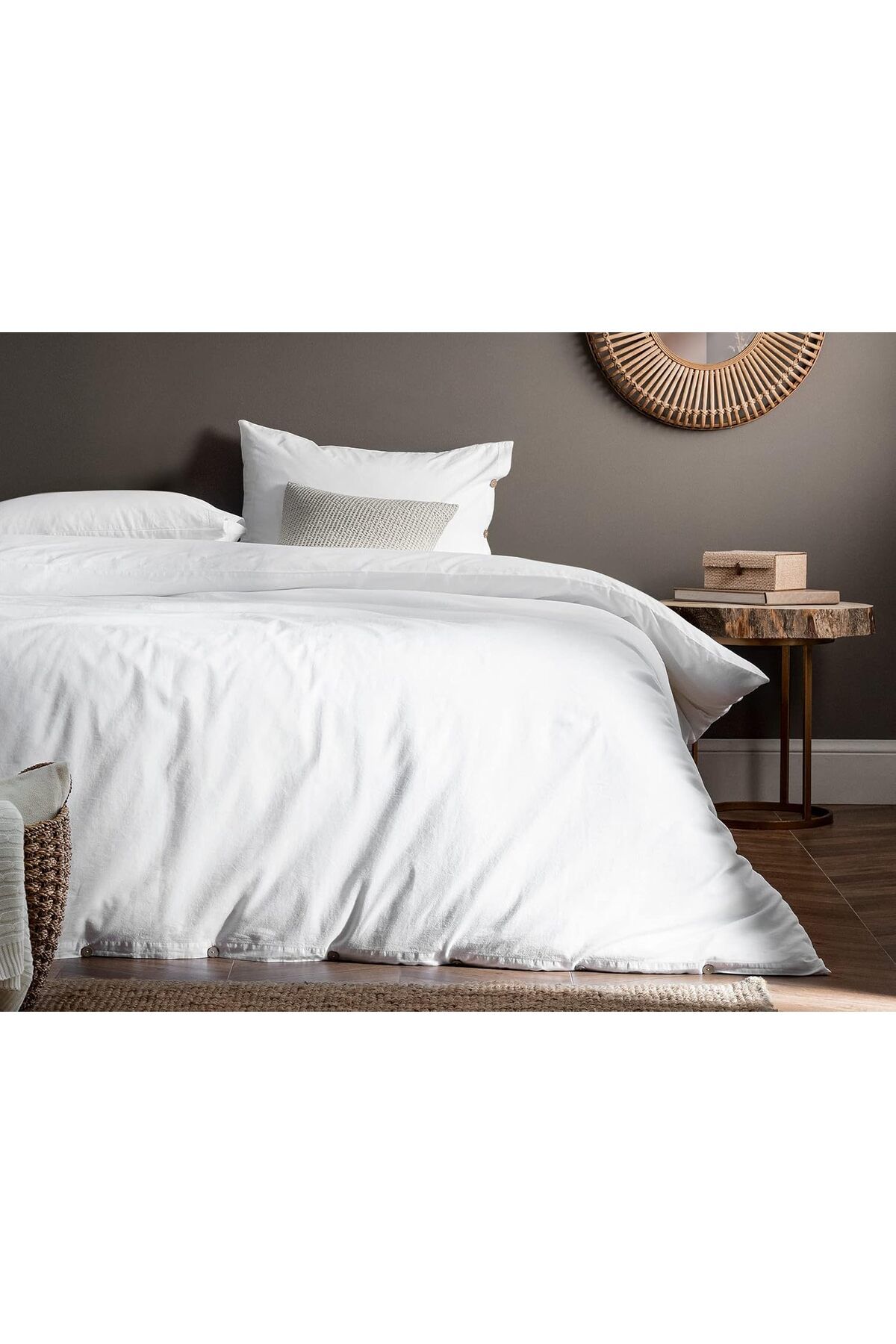 yenibagshop Coco NT0000000111 Mer Tek Kişilik Yıkamalı Linen Nevresim Takımı, Beyaz