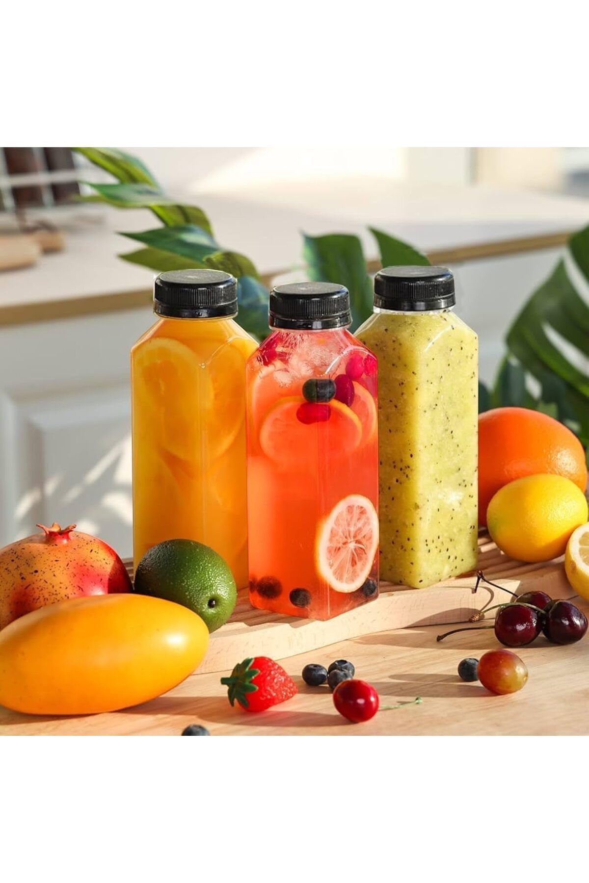 STOREMAX nffashopm ml Smoothie Detoks Şişesi 250 cc Kapaklı Şeffaf Plastik Şişe Detox Köşeli Donduruc