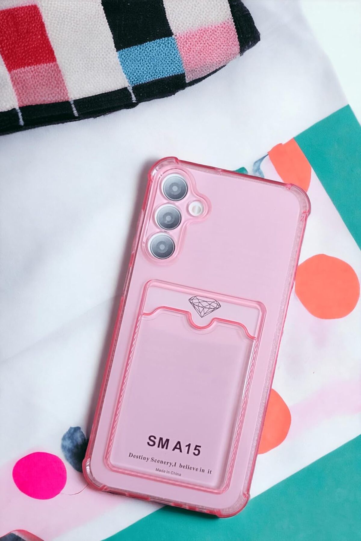 STOREMAX nffashopm Galaxy A15 Kılıf Kartlıklı Köşe Koruma Tasarımlı Renkli Şeffaf K-Kart Kılıf (Pe
