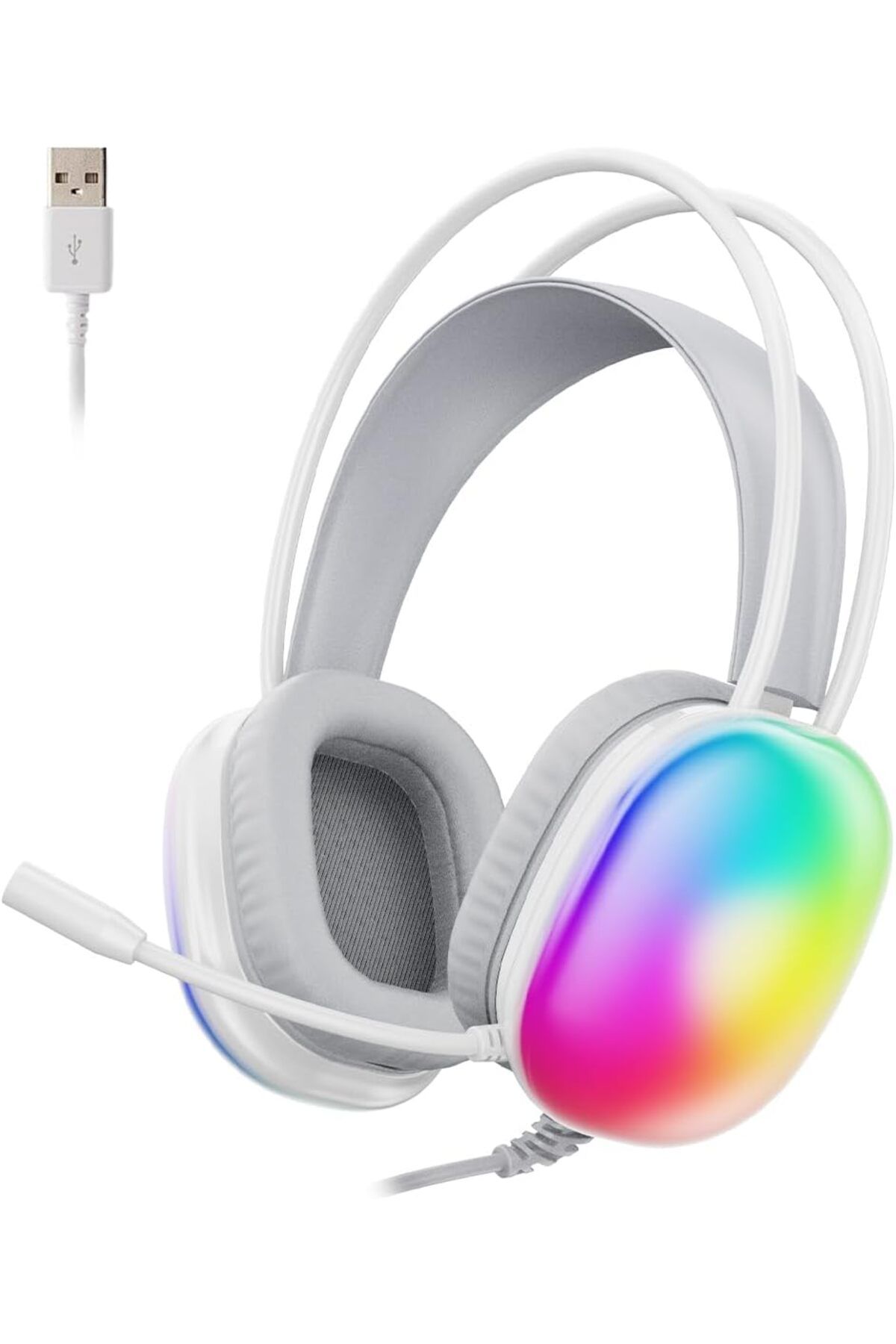 STOREMAX nffashopm HT409 USB Kablolu RGB LED Aydınlatmalı Mikrofonlu Kulak Üstü Gaming Kulaklık Beyaz (B