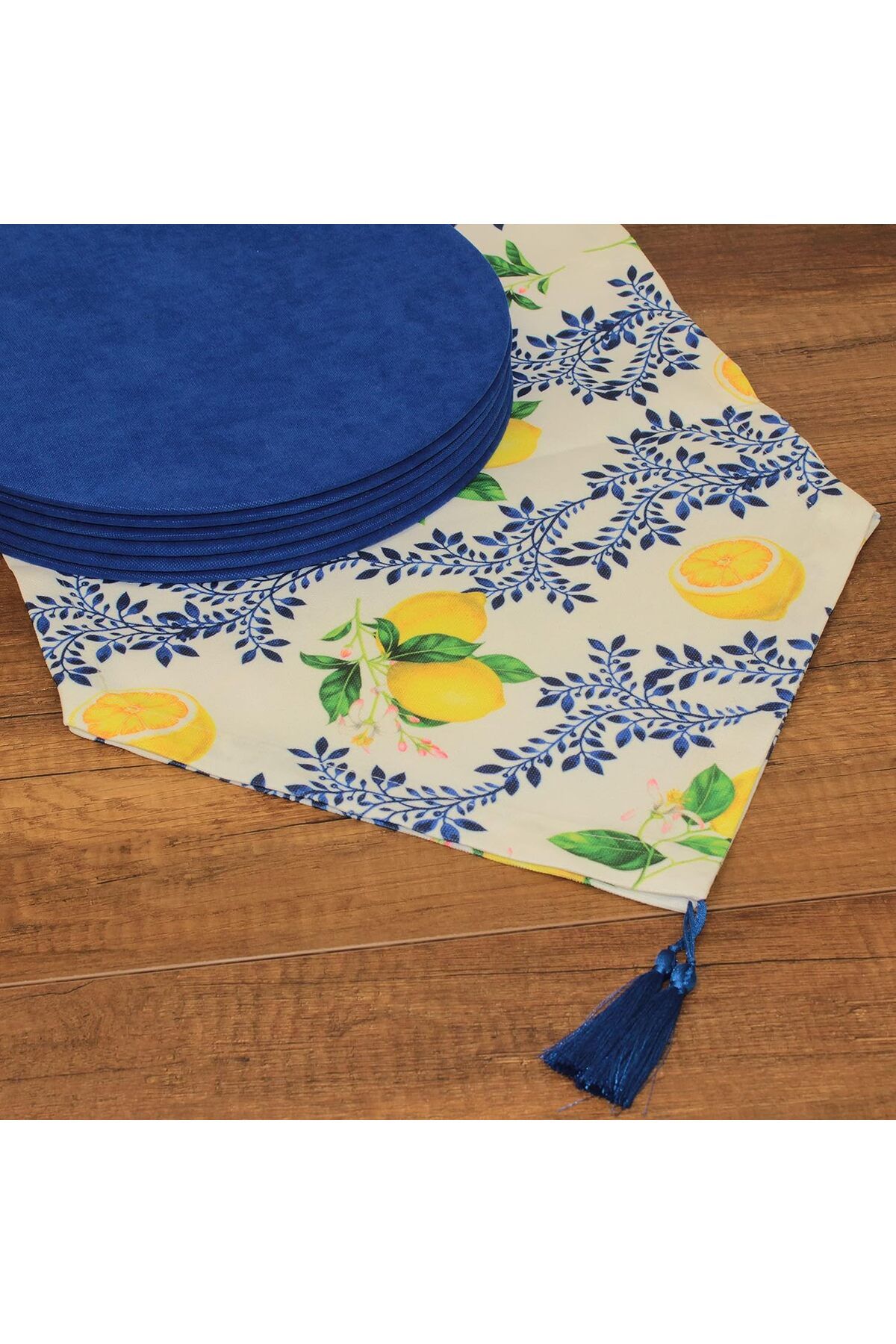 STOREMAX mrttnca Desenli Mavi Yeşil Beyaz Arka Plan Dijital Baskılı Runner Amerikan Servis 40x150 cm trndy