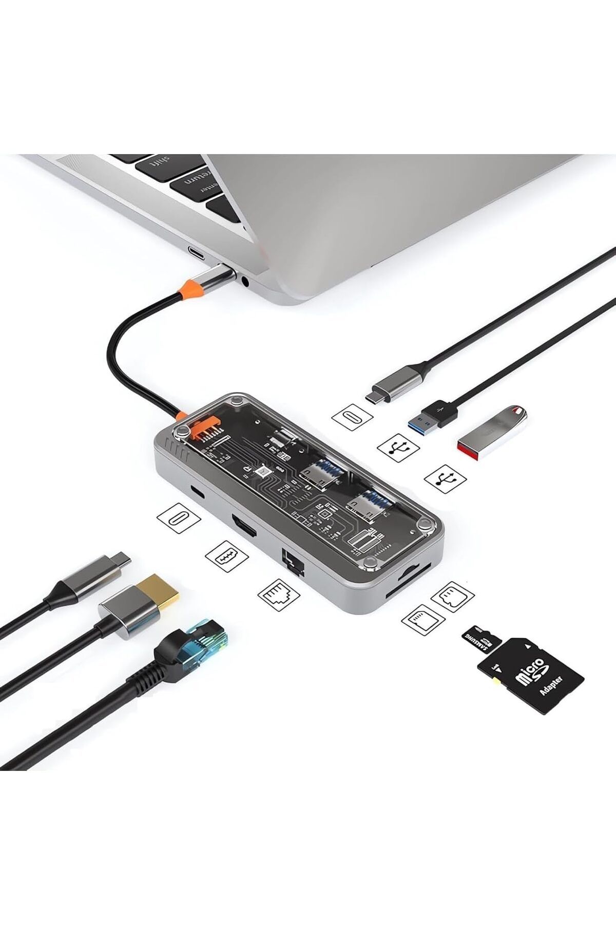 STOREMAX nffashopm Hub Çok Fonksiyonlu, 8'li Bağlantı Noktası, HDMI, USB 3.0, SD Kart Okuyucu, Ethernet,