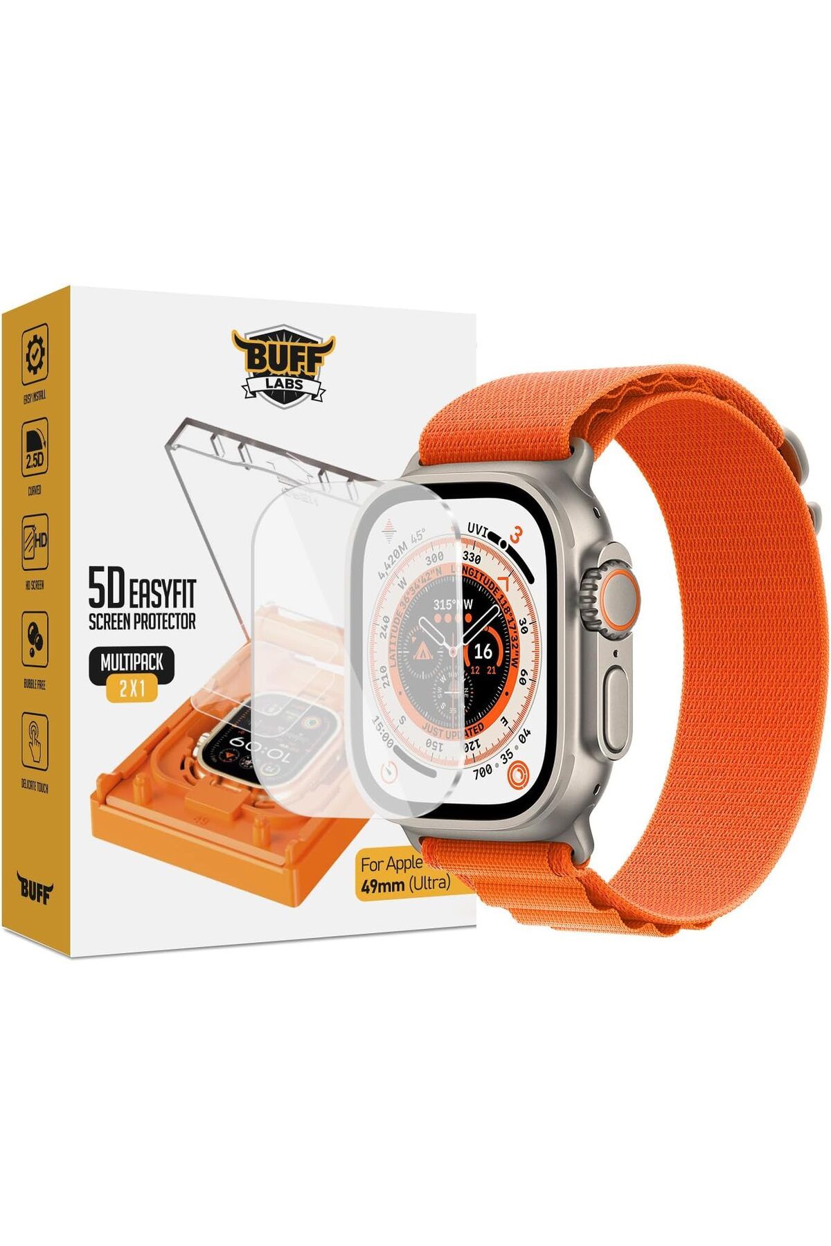 STOREMAX htpshopmx LABS Watch Ultra 2/Ultra Uyumlu 49mm EastFit 2 Adet Ekran Koruyucu, Uygulama Aparatlı, Ta