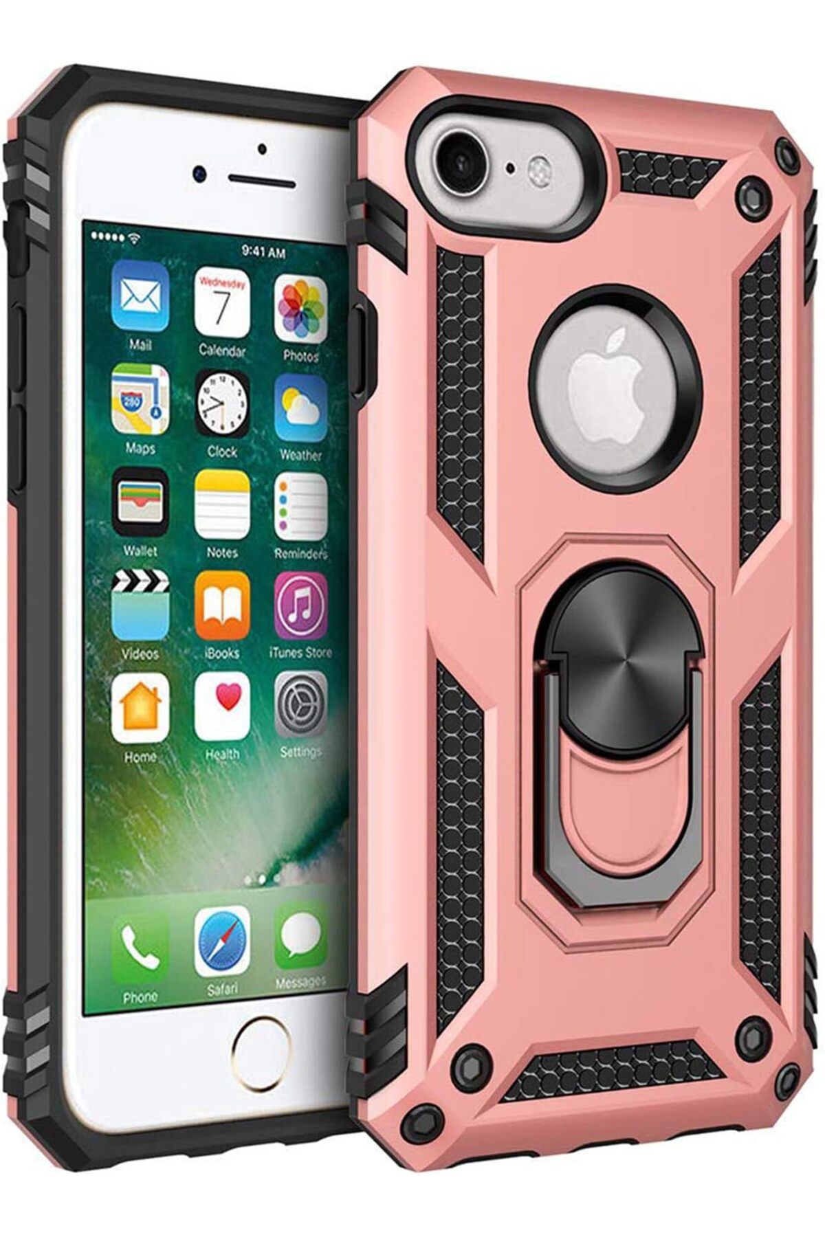 STOREMAX htpshopmx iPhone 6S Plus için Kılıf Military Ring Holder Rose Gold [iPhone 6S Plus ile Uyumlu Kı