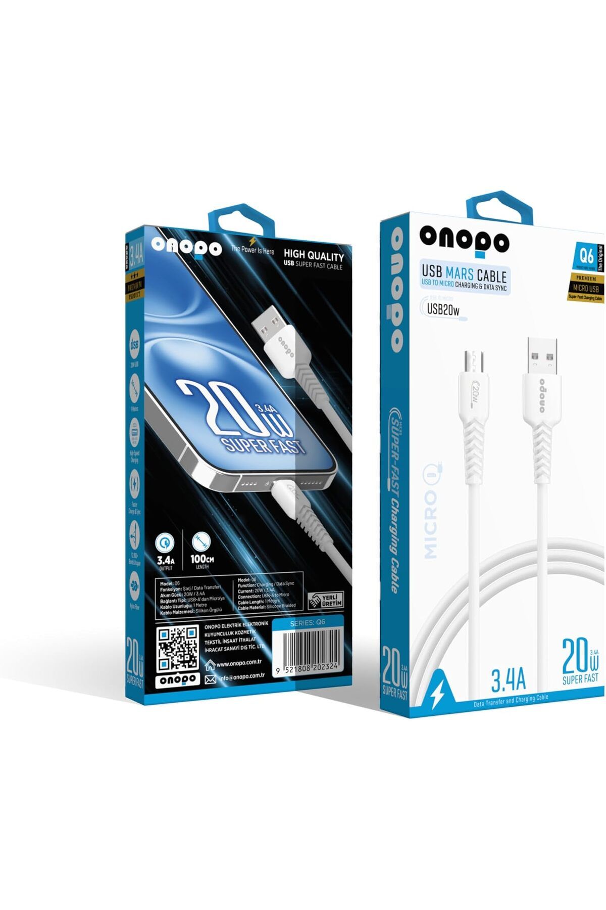 yenibagshop Android Uyumlu Micro To USB Kablo 3.4A Uyumlu Hızlı Şarj ve Data Kablosu 1M - Q6