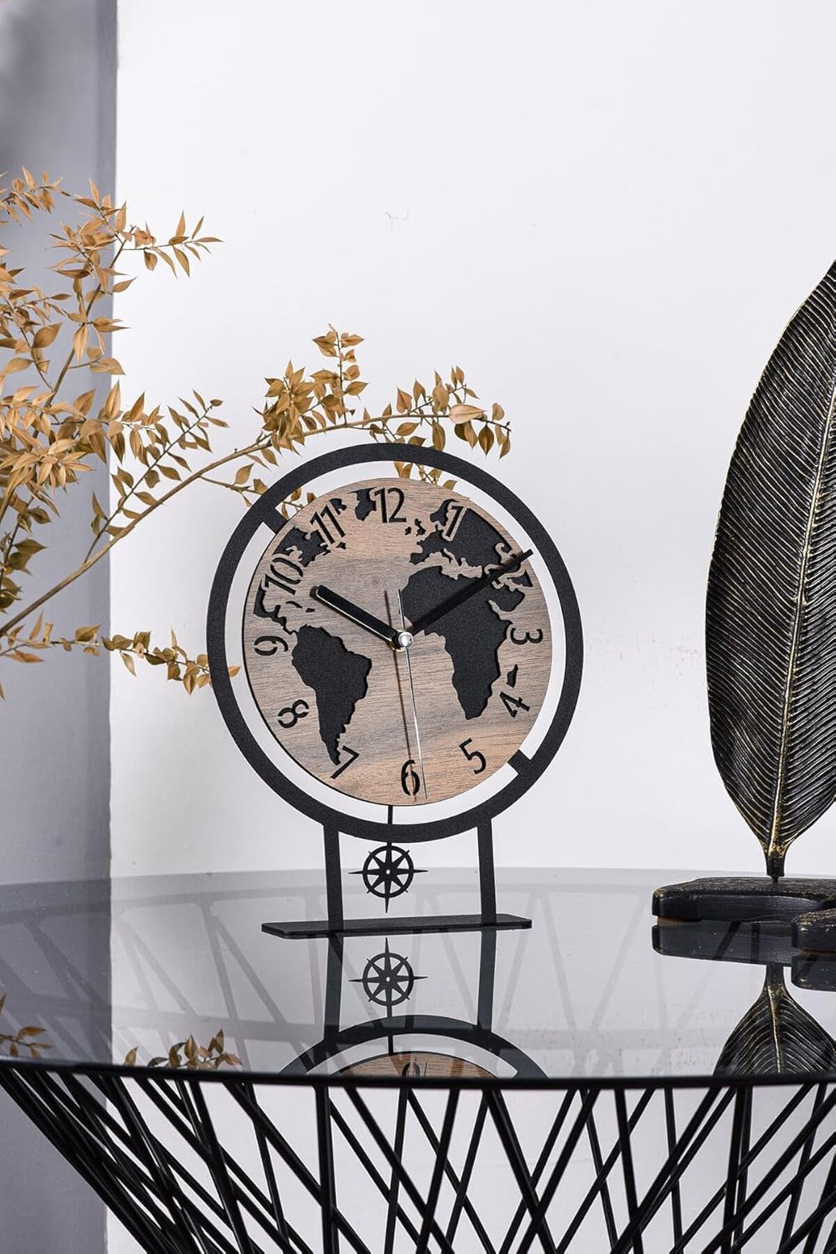 yenibagshop 22X27 cm Metal Sarkaçli Dekoratif Masa Üstü Saati