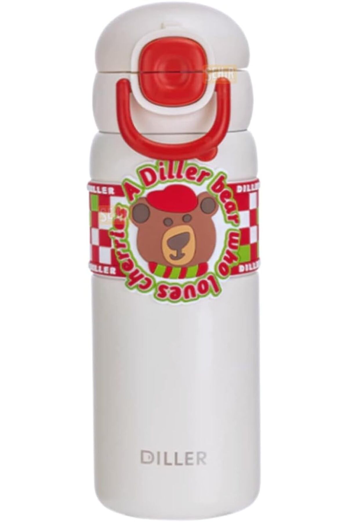 STOREMAX Diller 600ml Sevimli Hayvanlar Desenli Pipetli/Pipetsiz El Askılı Paslanmaz Çelik Termo
