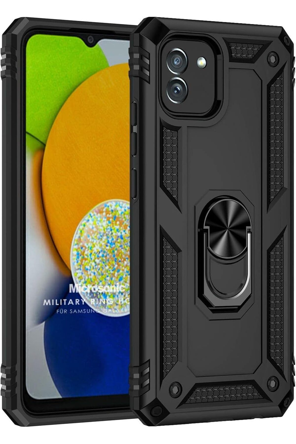 STOREMAX nffashopm Galaxy A03 için Kılıf Military Ring Holder Siyah [Galaxy A03 ile Uyumlu Kılıf - Siyah