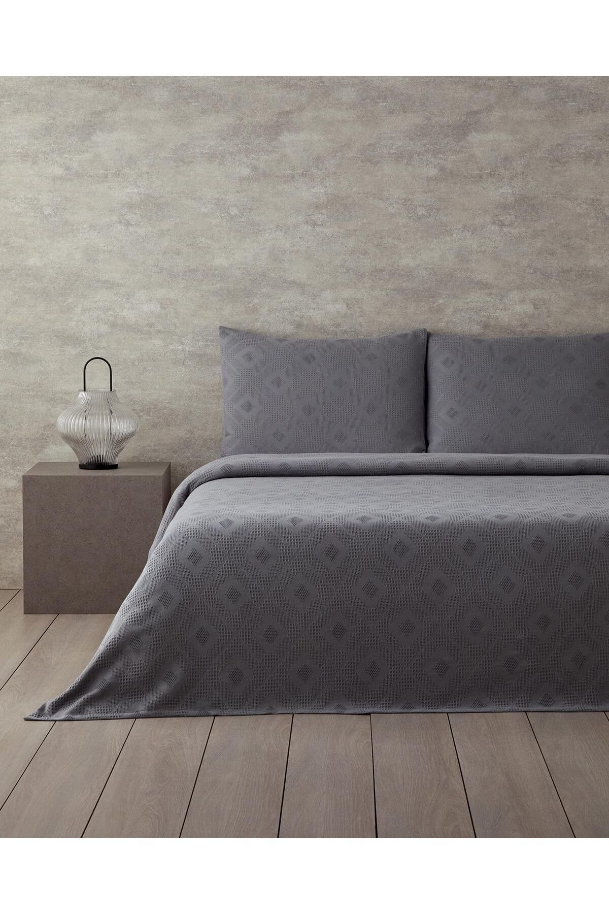 STOREMAX nffashopm Home Pearl Pamuklu Çift Kişilik Yatak Örtüsü Takımı Koyu Gri storestarx 1051353
