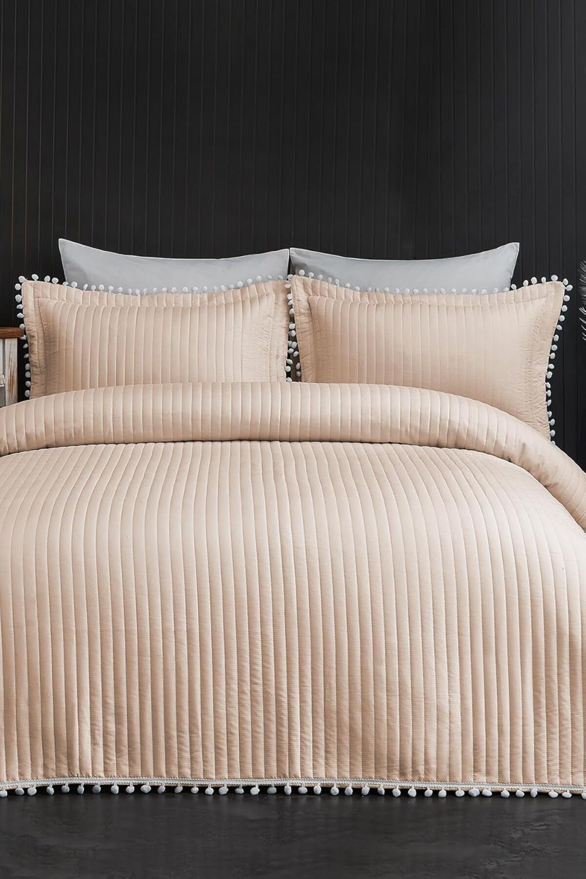 STOREMAX Ponpon 3 Parça Yatak Örtüsü Ç.K Cappuccino