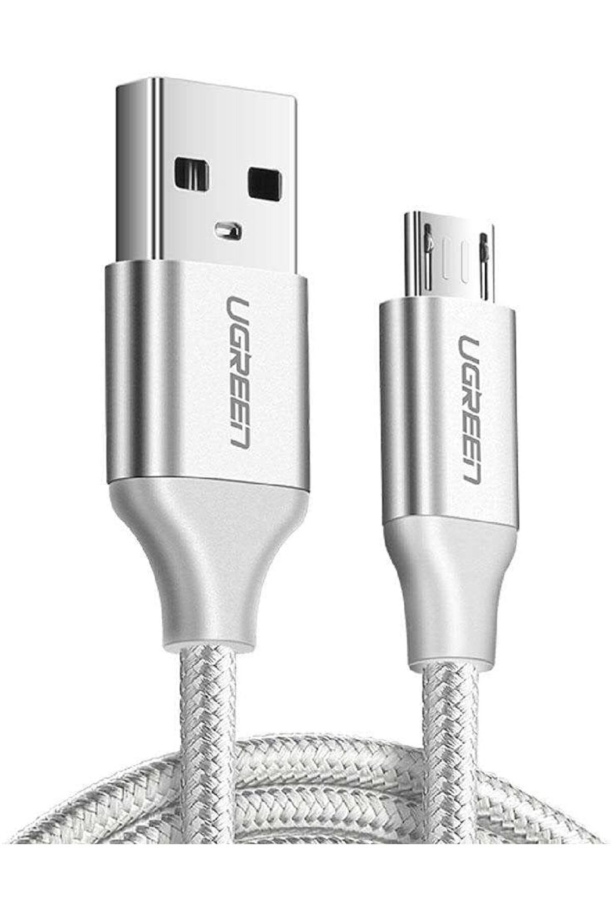 yenibagshop Örgülü Micro-USB & USB-A Data ve Şarj Kablosu, 1.5 Metre, Beyaz