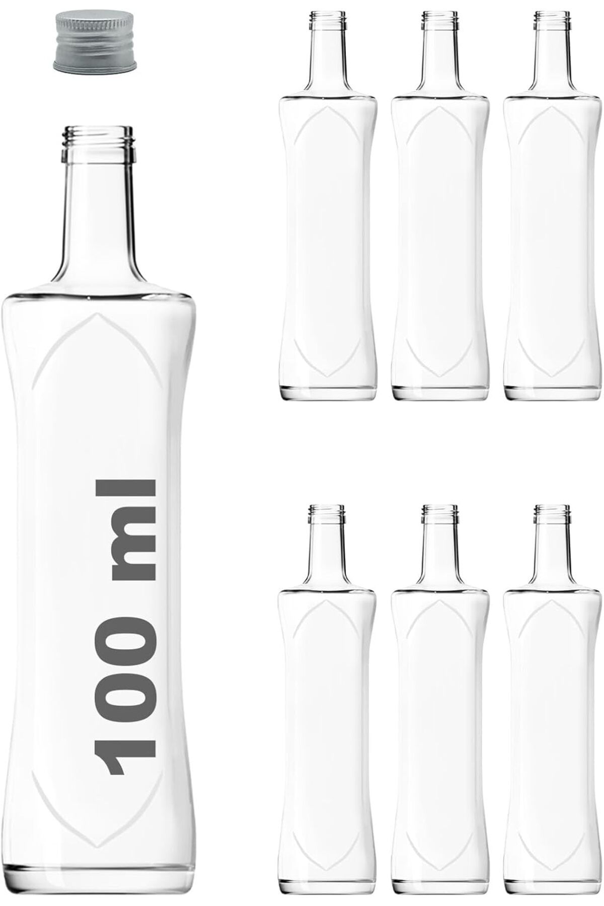 STOREMAX glpzr 100 ml Şeffaf Piramit Sosluk 100 cc Kapaklı Kavisli Cam Şişe 6 Adet (Gümüş (Metal)) tre