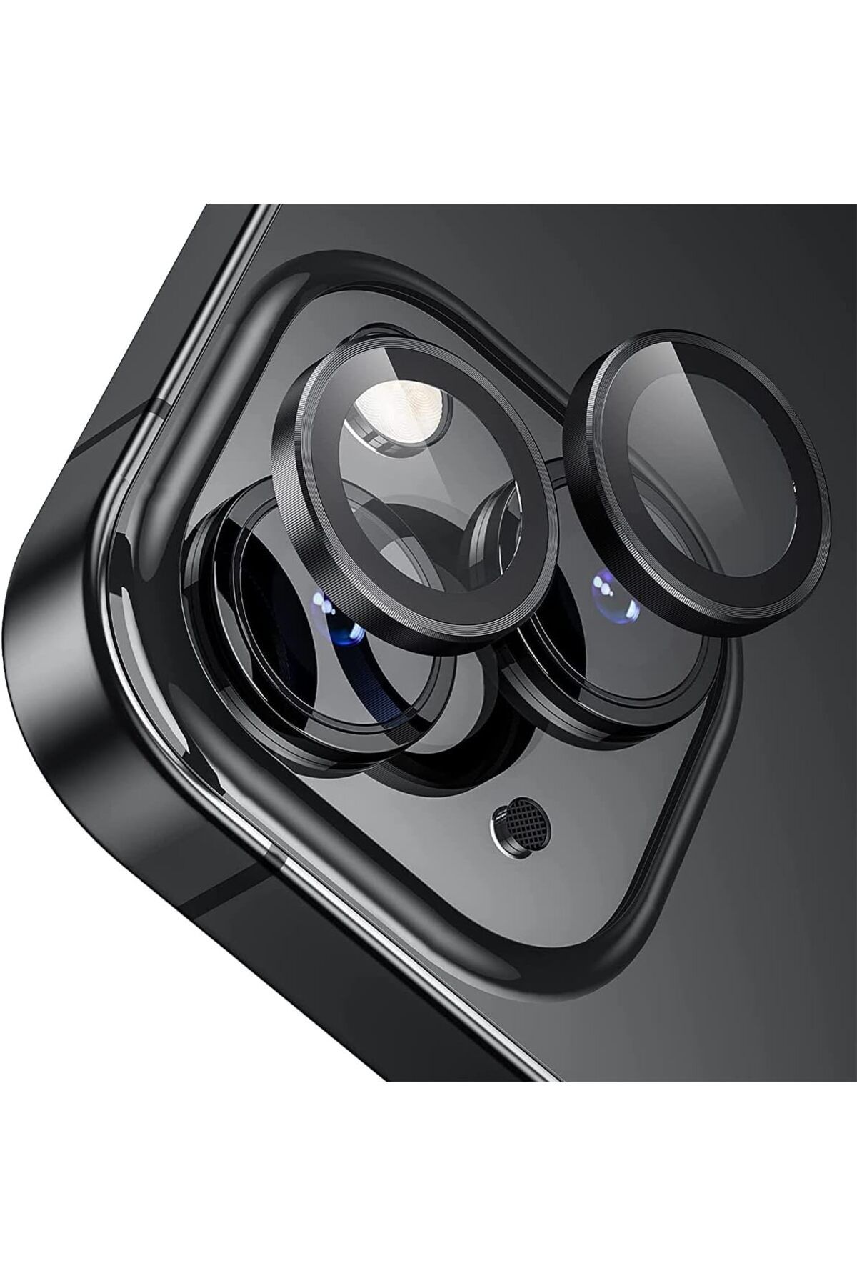 yenibagshop iPhone 15/15 Plus Uyumlu 9H Safir Cam Kamera Metal Lens Koruyucu, BLLK, Siyah